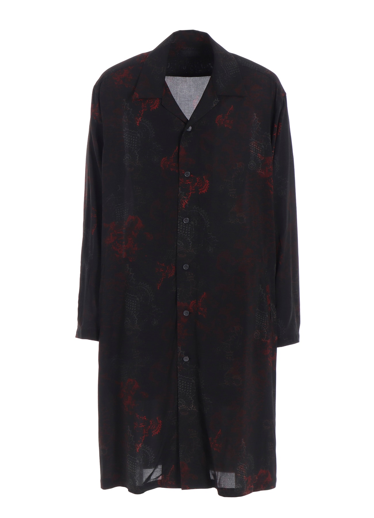 RAYON CRIMSON LACE PRINT OPEN-COLLAR LONG SHIRT