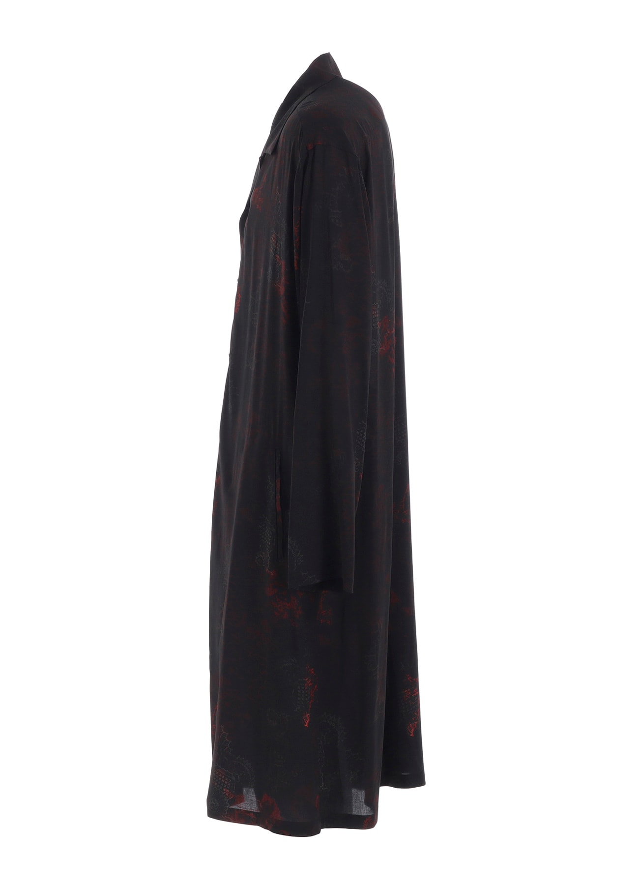RAYON CRIMSON LACE PRINT OPEN-COLLAR LONG SHIRT