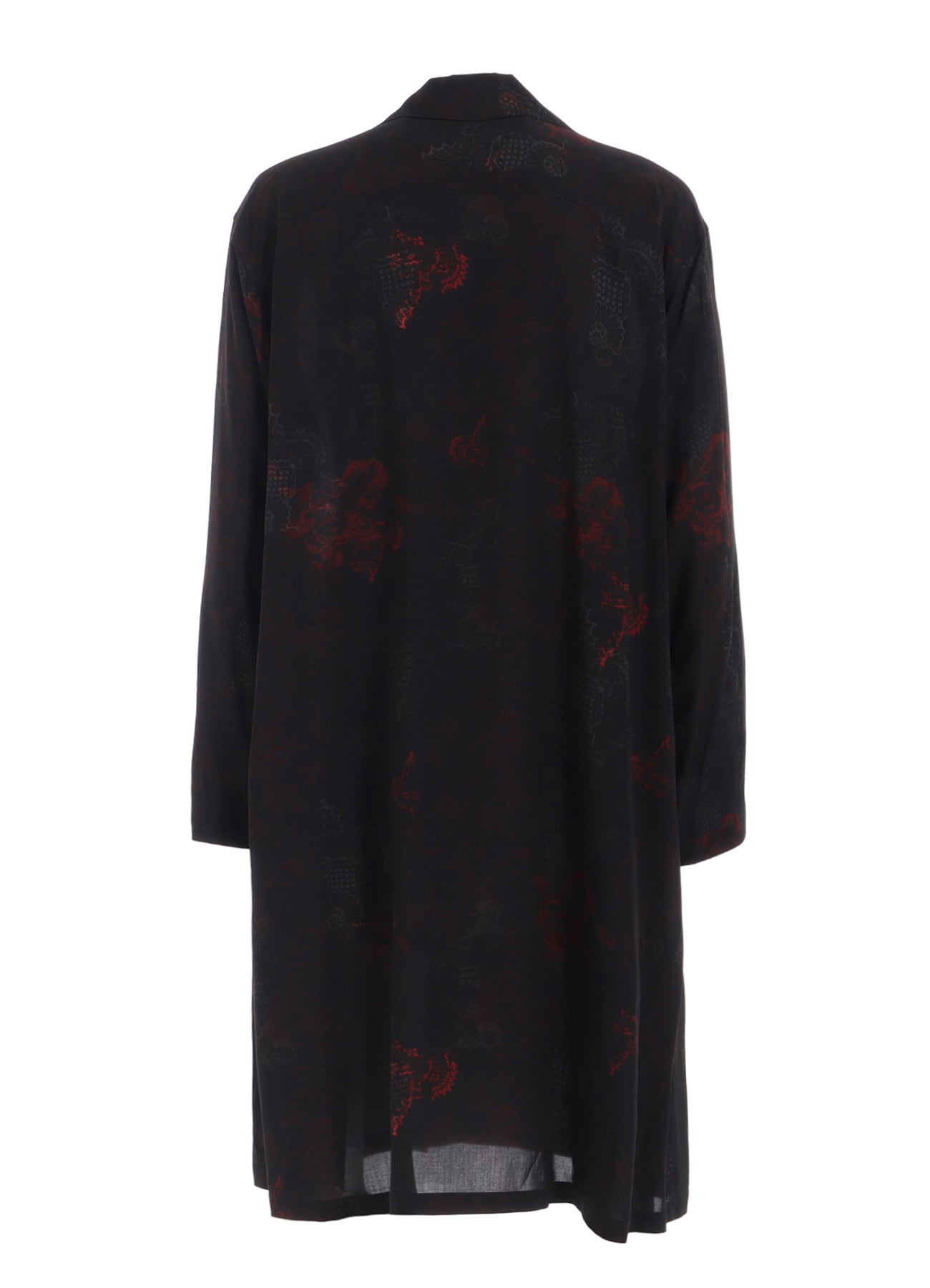 RAYON CRIMSON LACE PRINT OPEN-COLLAR LONG SHIRT