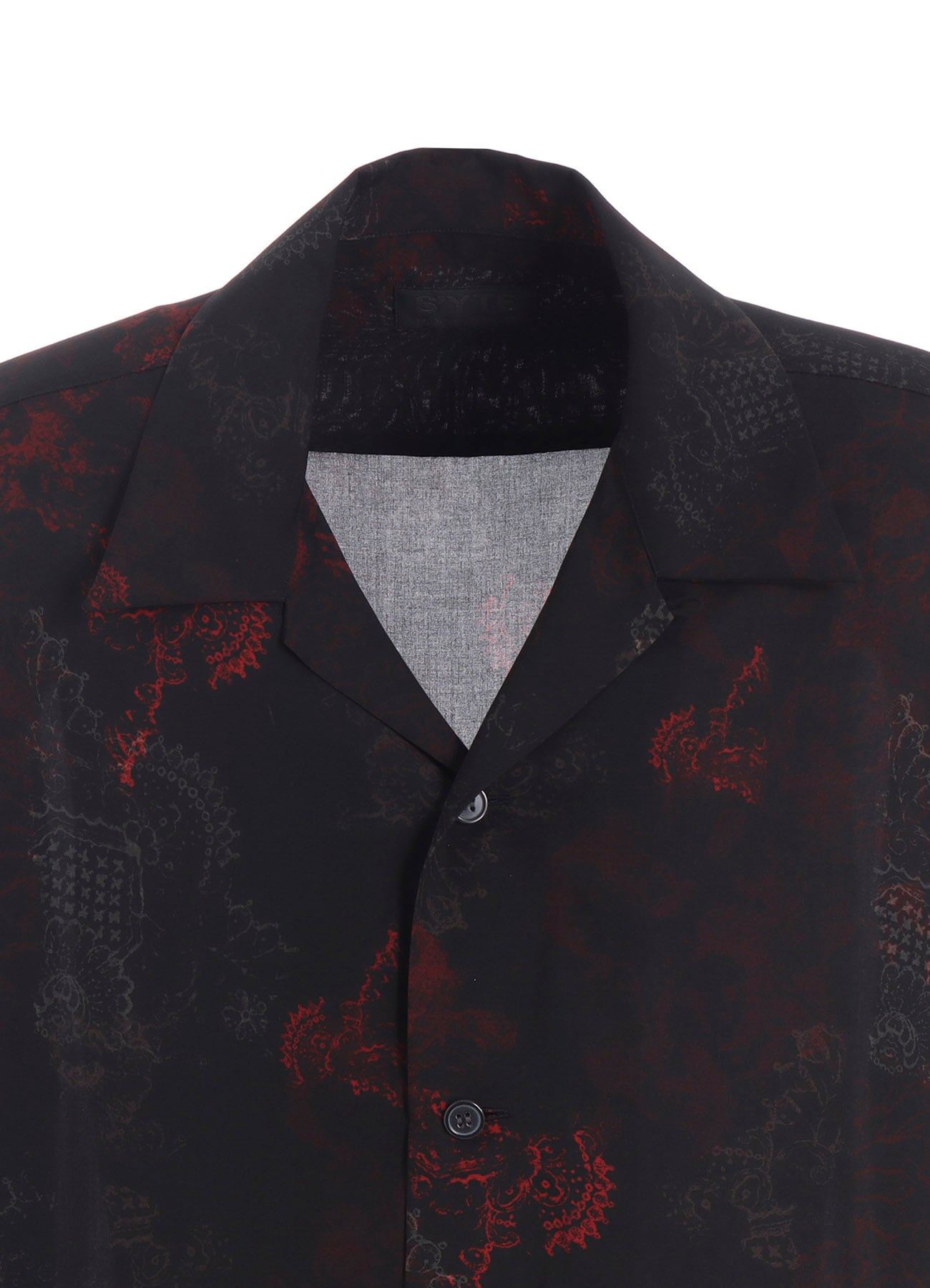 RAYON CRIMSON LACE PRINT OPEN-COLLAR LONG SHIRT