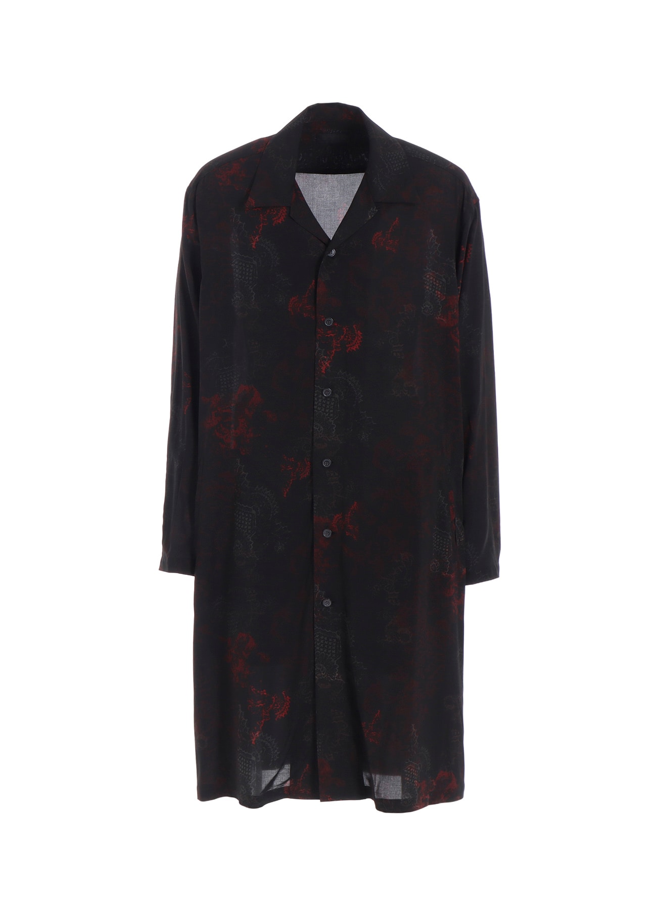 RAYON CRIMSON LACE PRINT OPEN-COLLAR LONG SHIRT