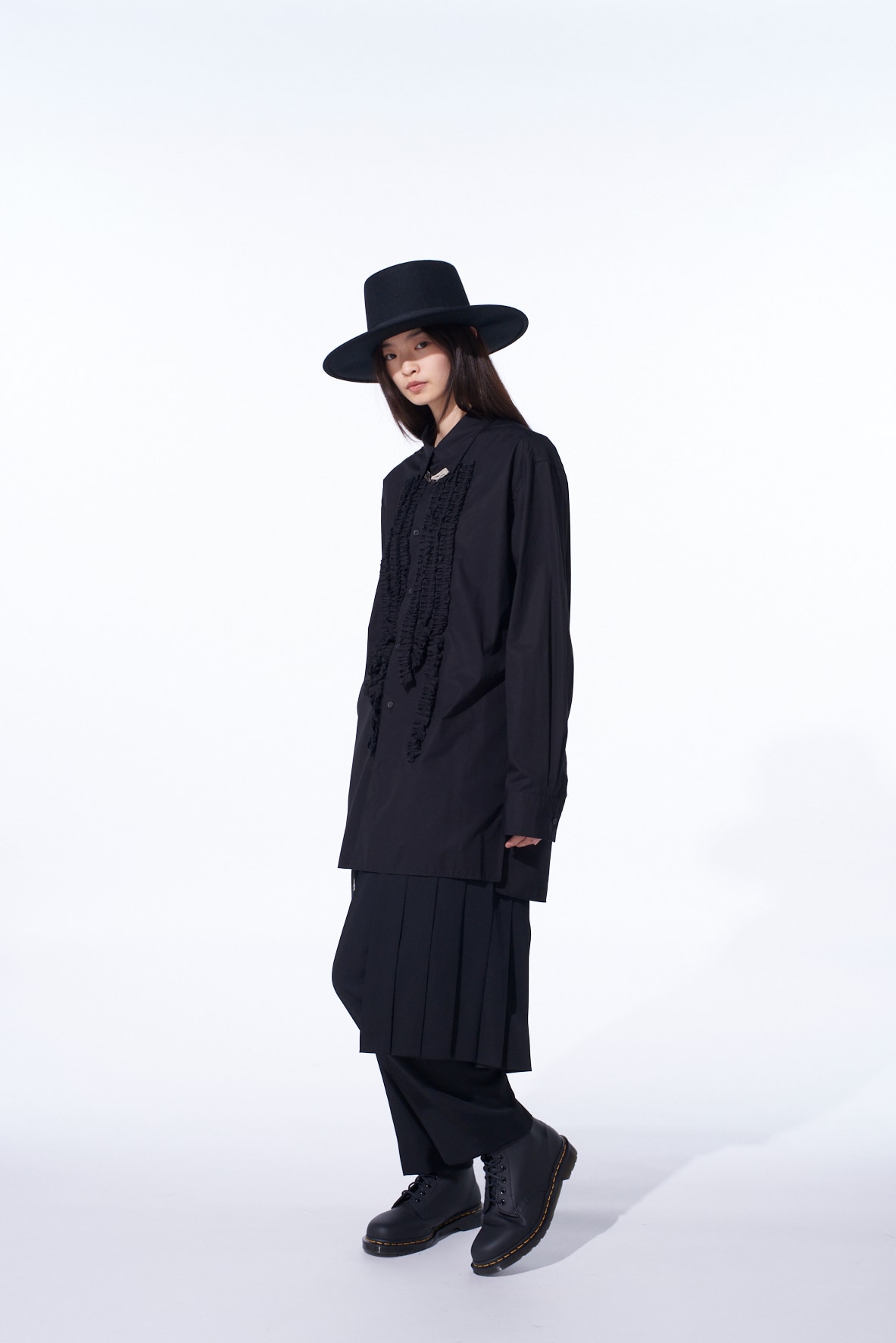 COTTON BROAD ASYMMETRICAL FRILL SHIRT