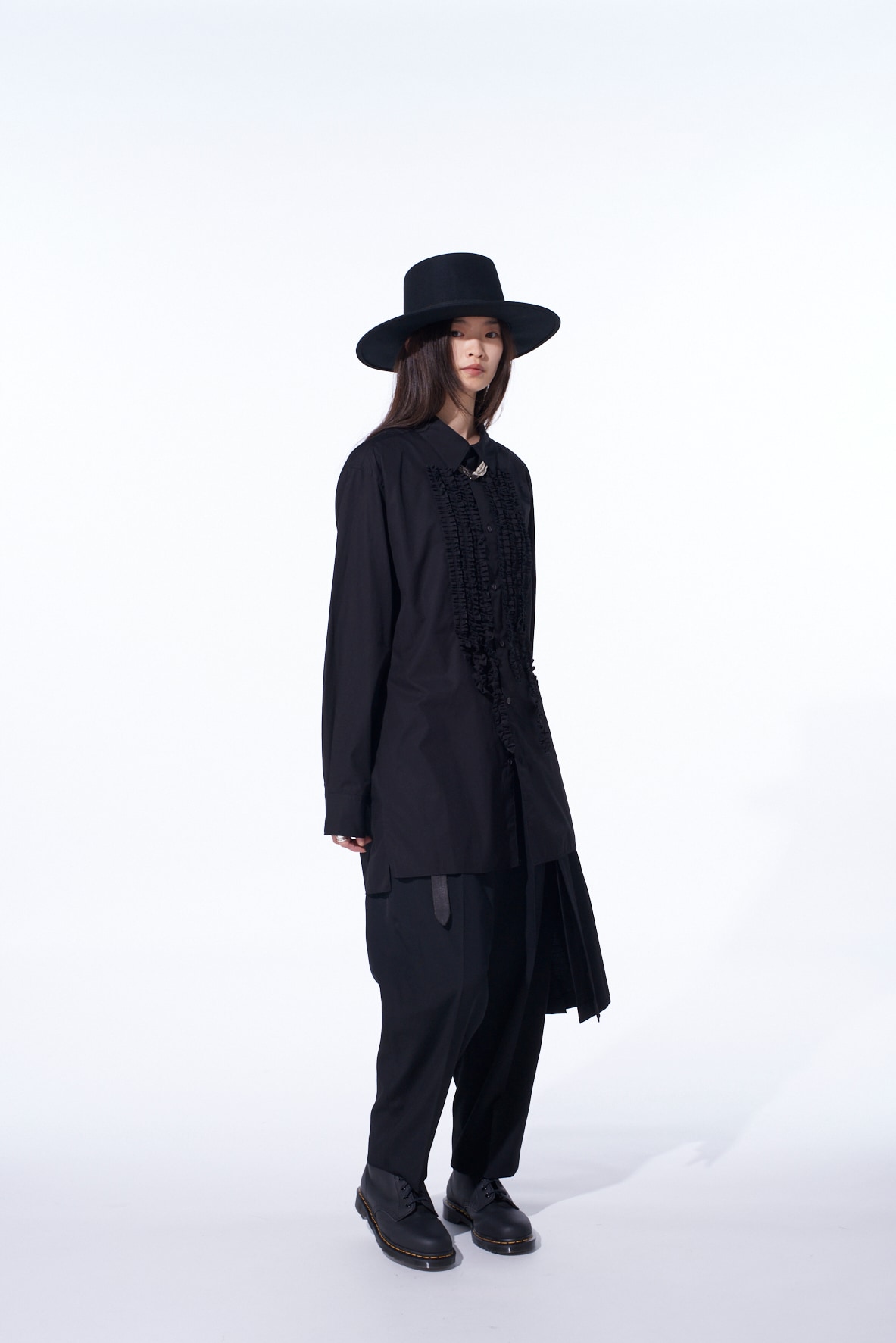COTTON BROAD ASYMMETRICAL FRILL SHIRT