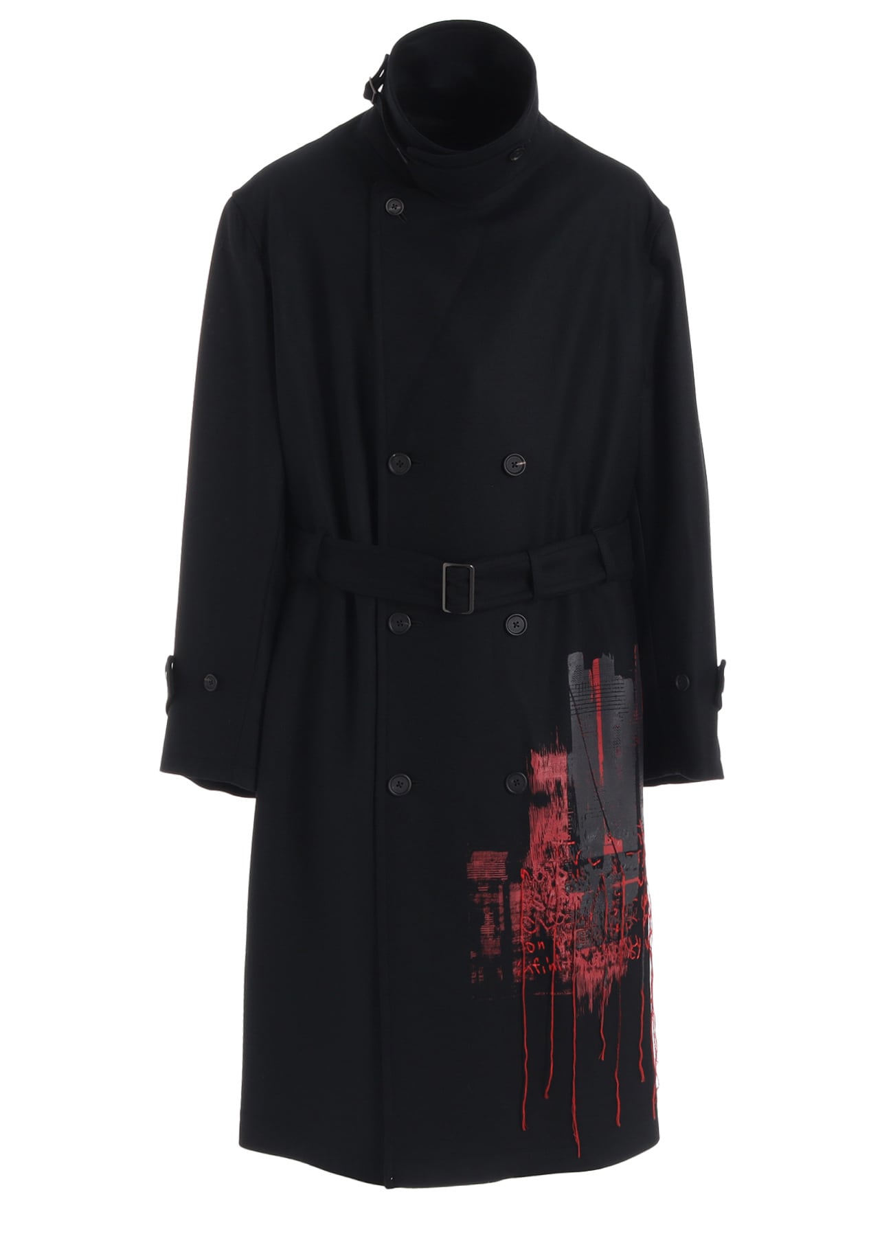 LAMB WOOL PRINTED MESSEGE EMBROIDERY TRENCH COAT