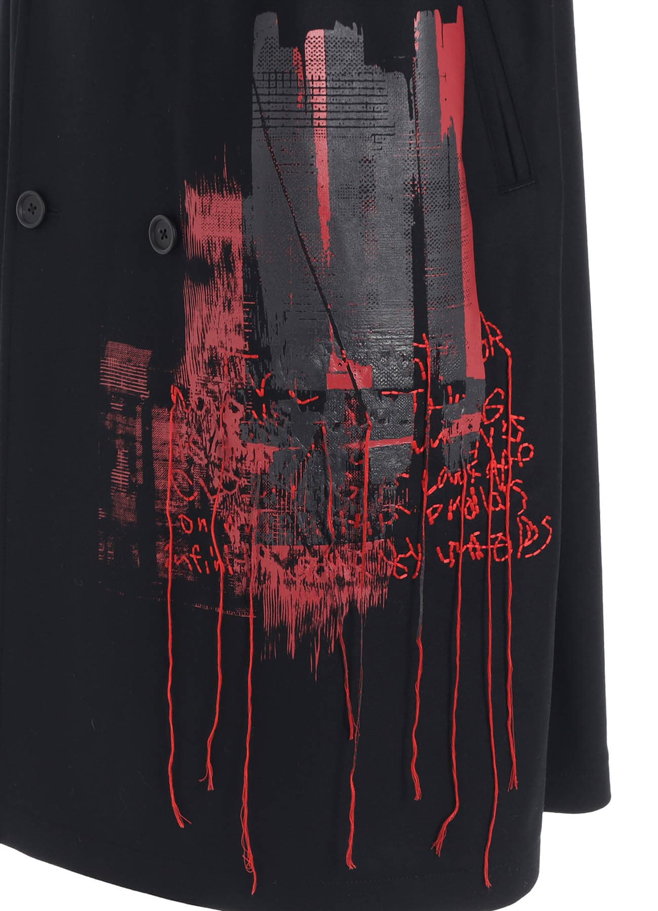 LAMB WOOL PRINTED MESSEGE EMBROIDERY TRENCH COAT