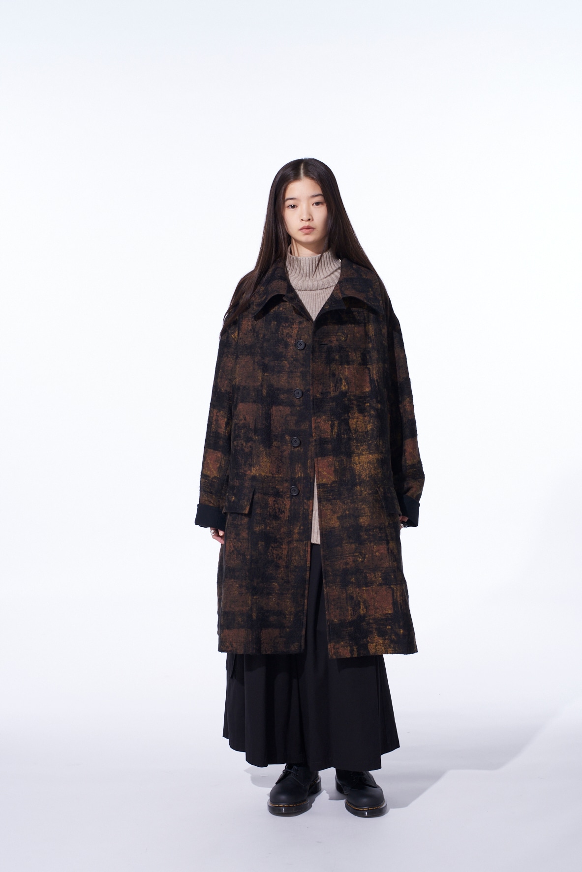 CHECK JACQUARD OVERSIZED SOUTIEN COLLAR COAT