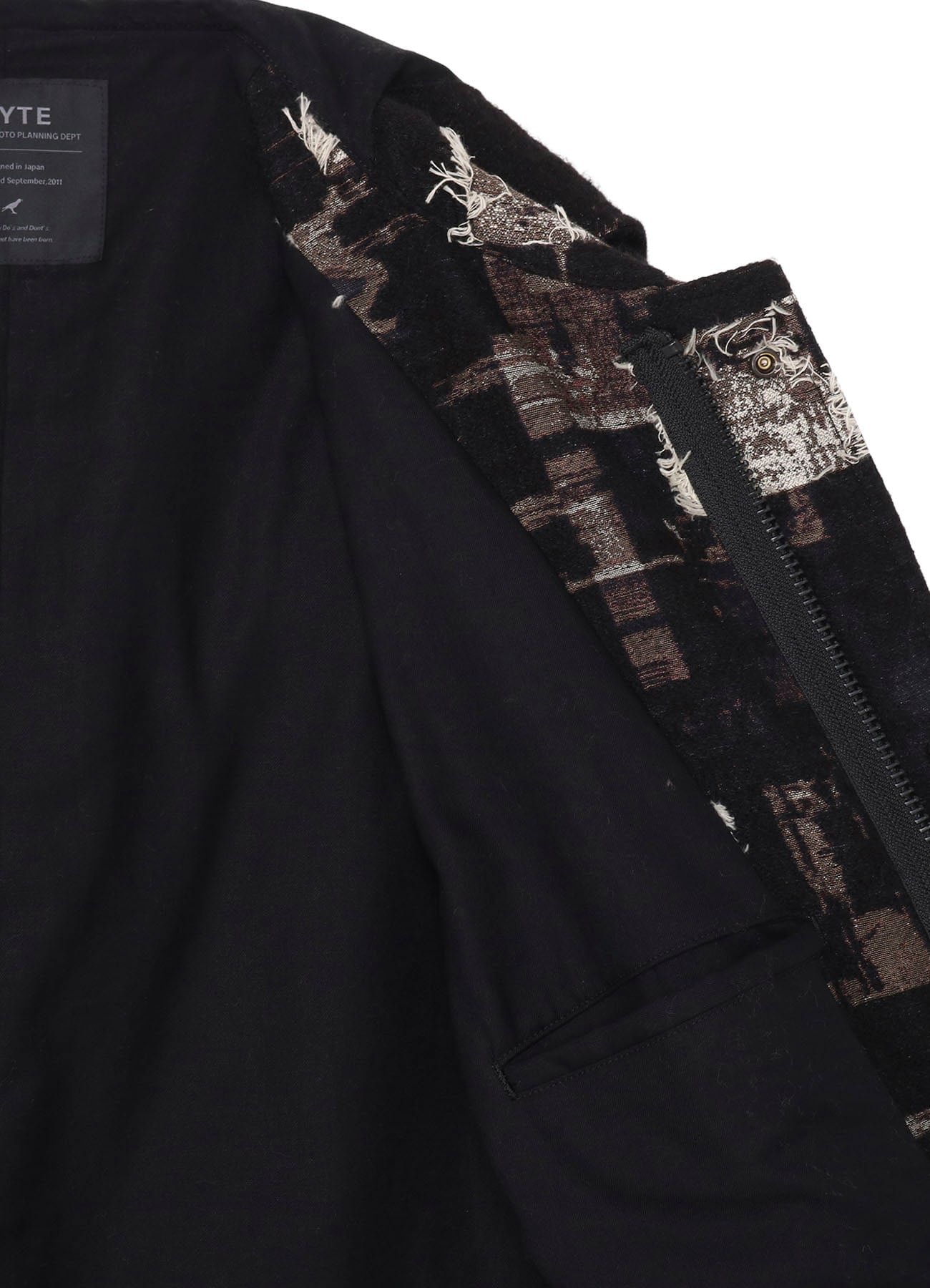 PATCHWORK CUT JACQUARD HOODED COAT