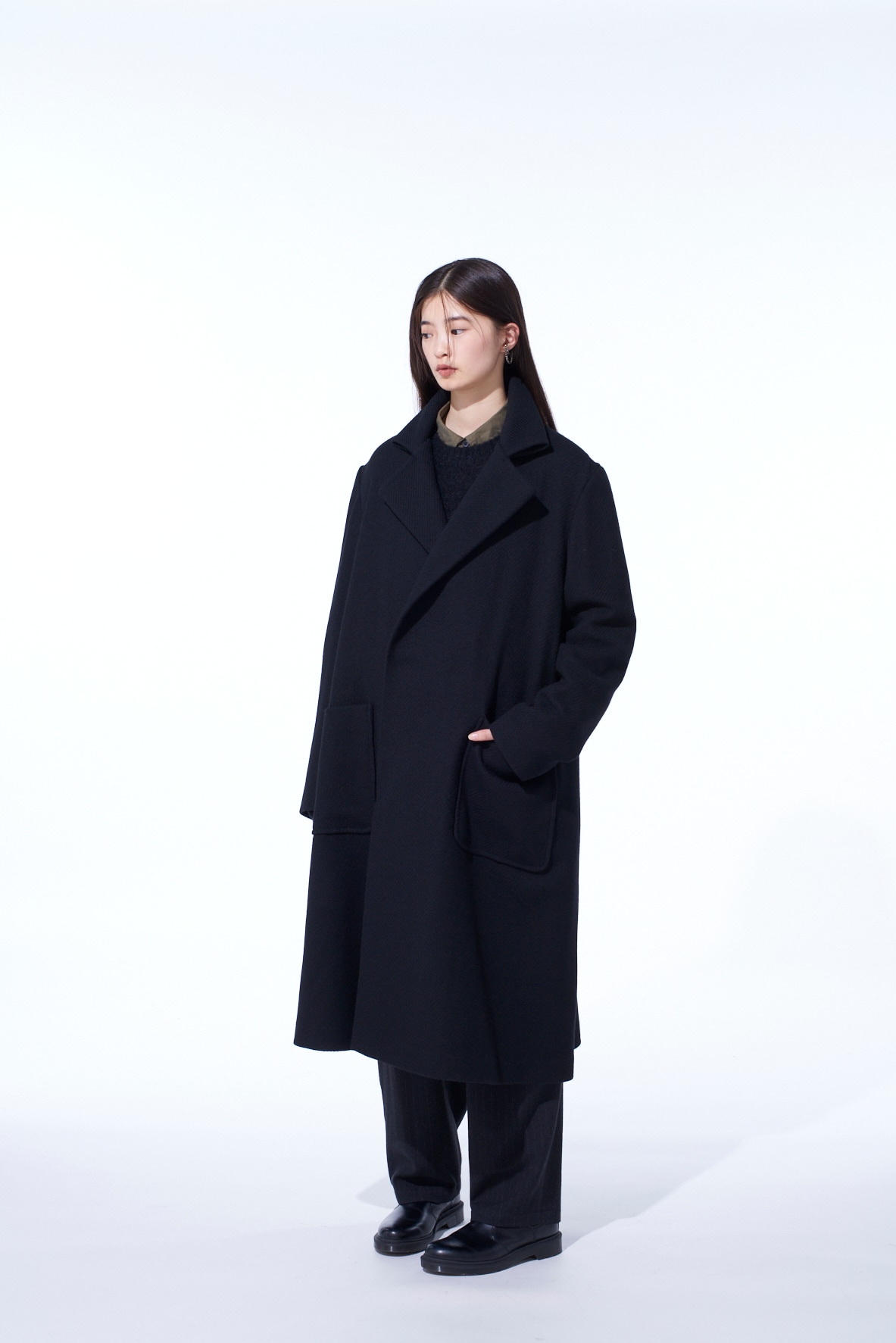 4/24 KERSEY TUBE LAPEL DOUBLE LONG COAT