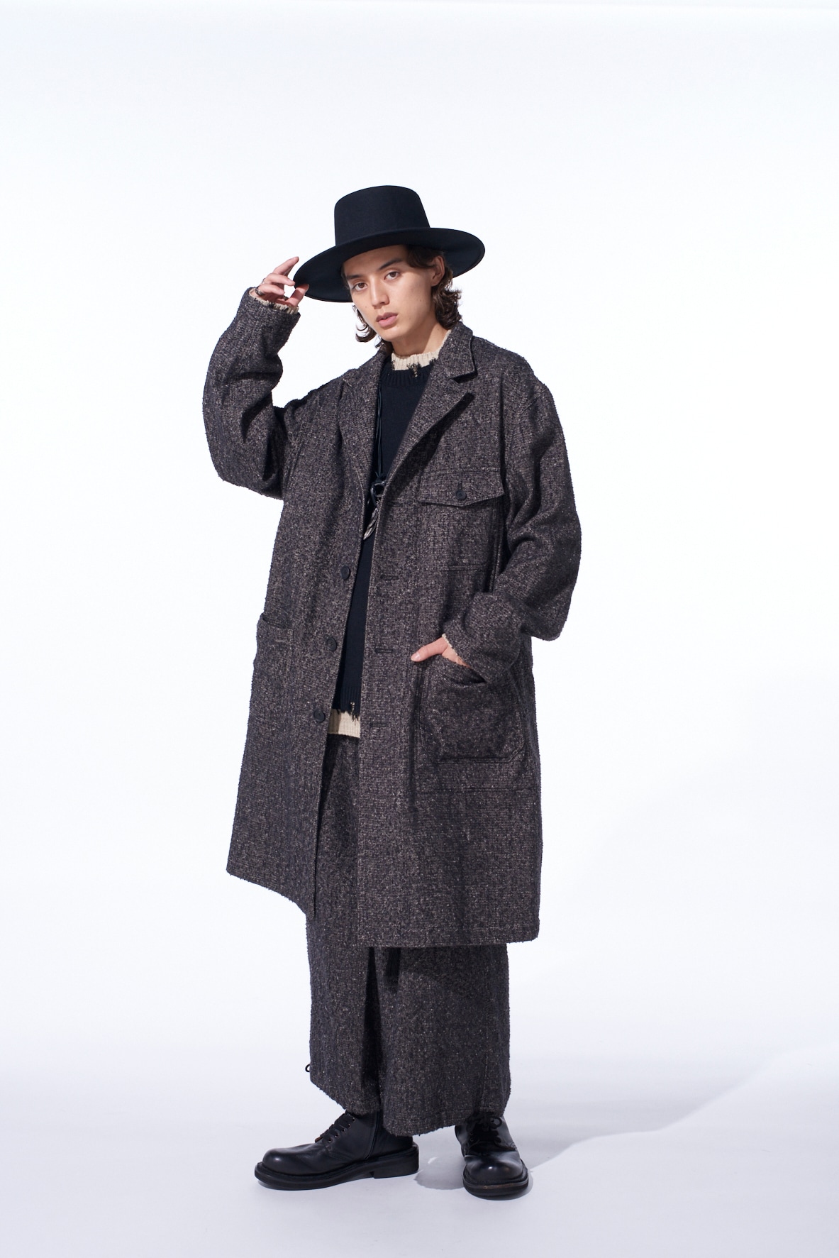 BRUSHED TWILL NEEDLE PUNCH SHOP COAT