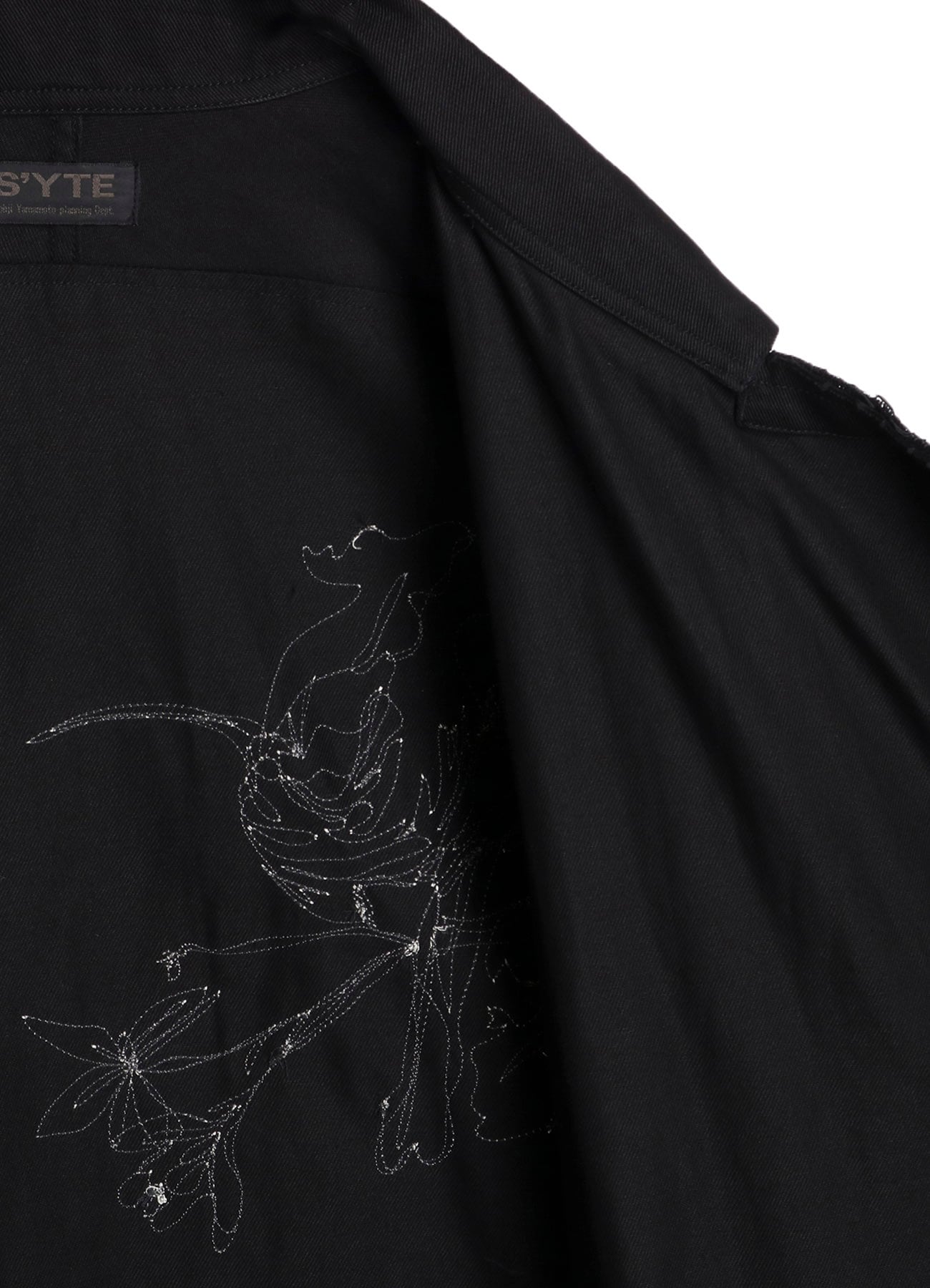 COTTON DRILL EMBROIDERY CUT-OUT DRAPE COAT