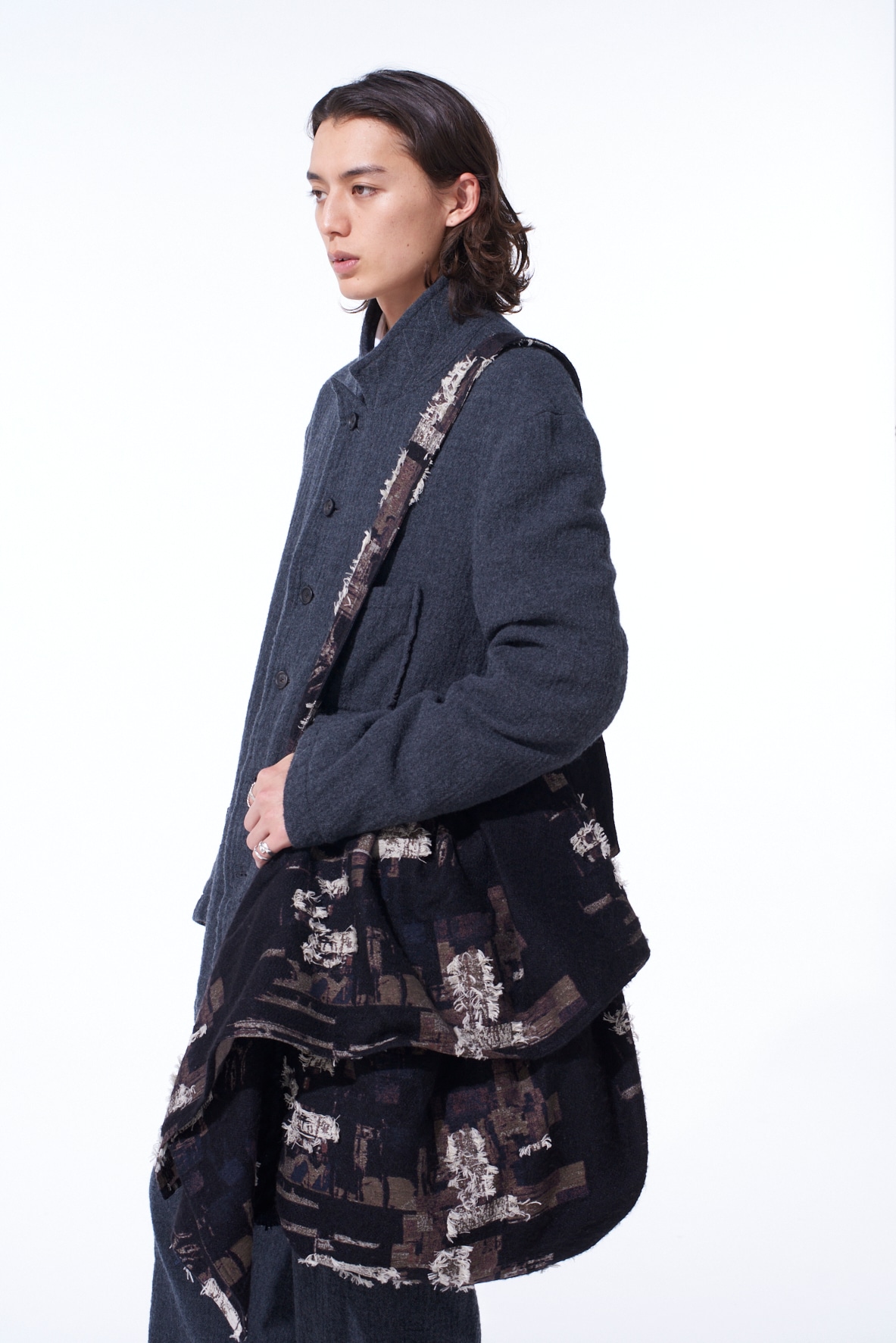 PATCHWORK CUT JACQUARD DRAPED SHOULDER BAG