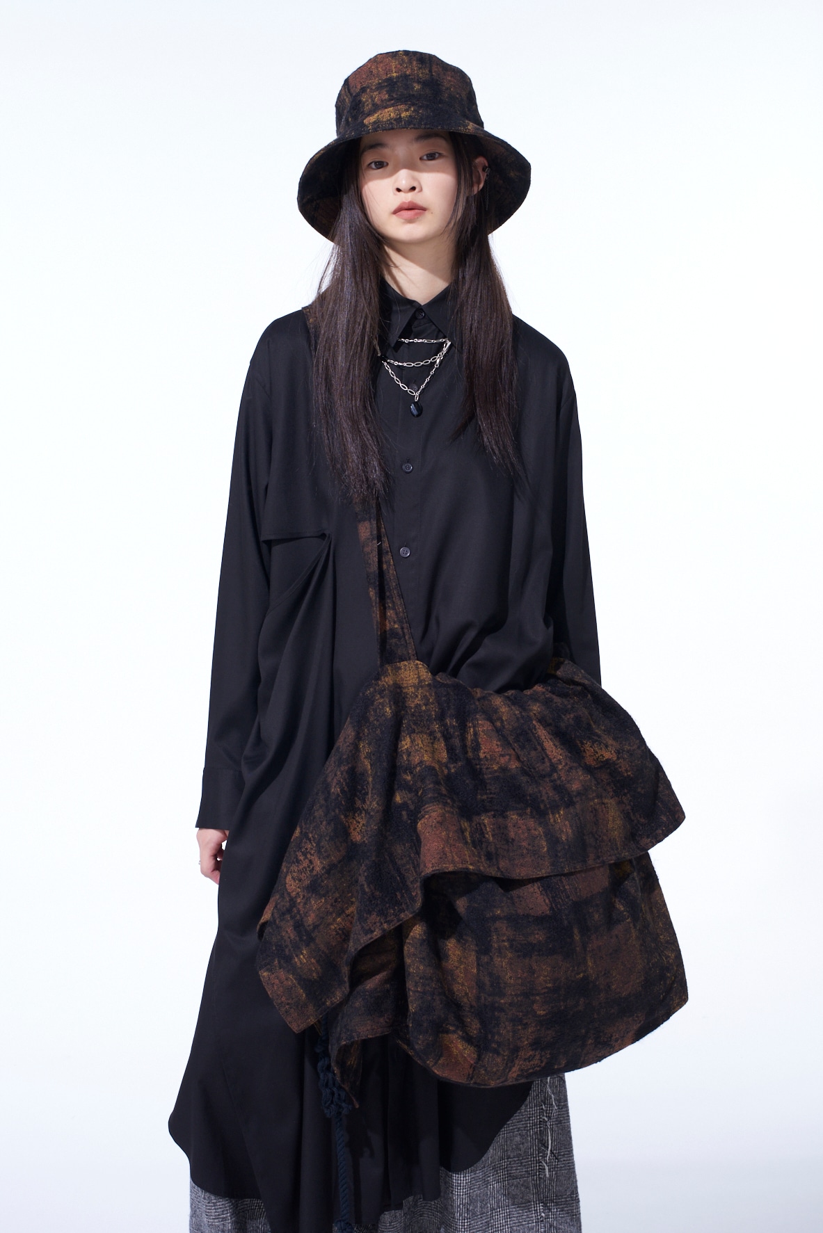 CHECK JACQUARD DRAPED SHOULDER BAG