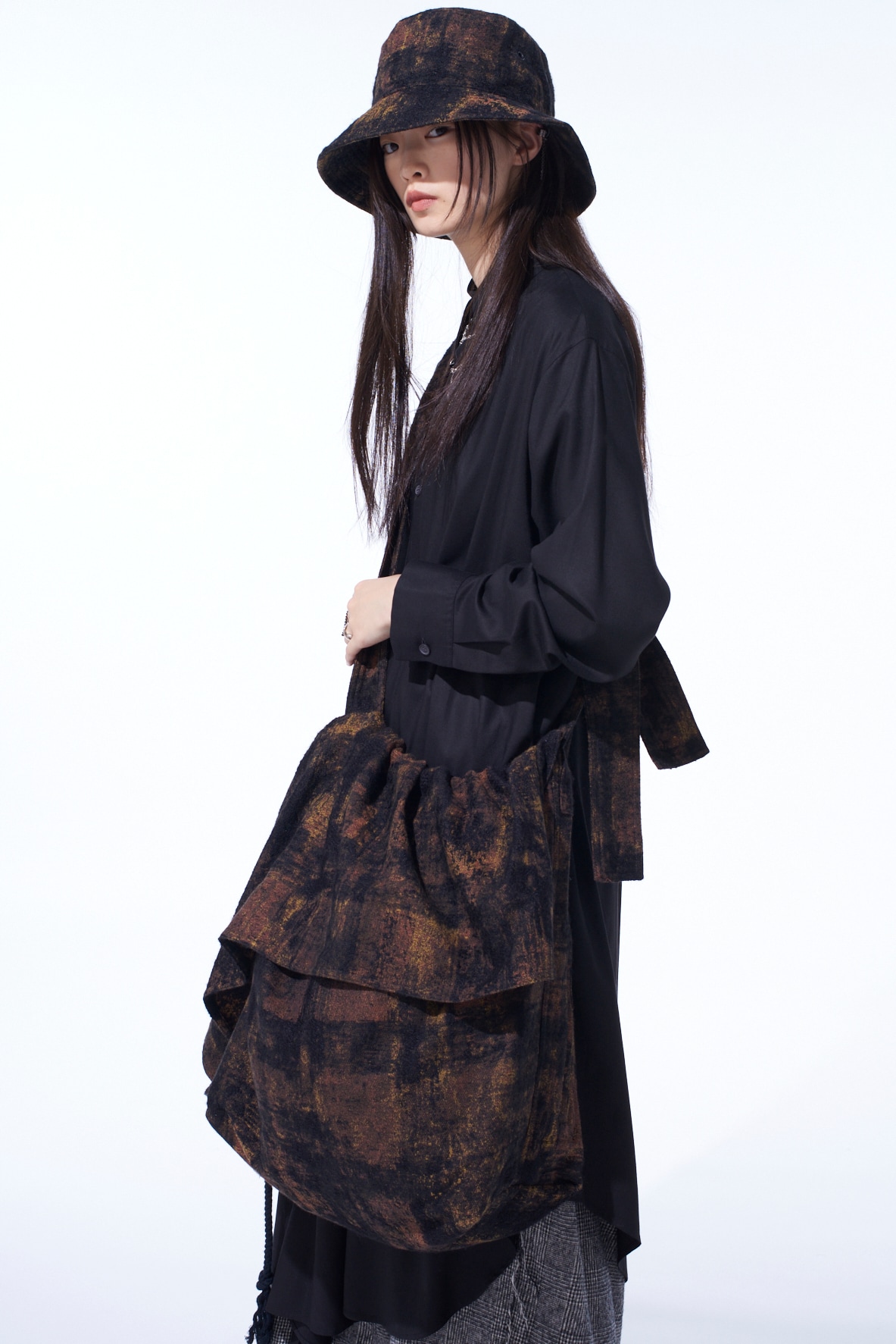 CHECK JACQUARD DRAPED SHOULDER BAG