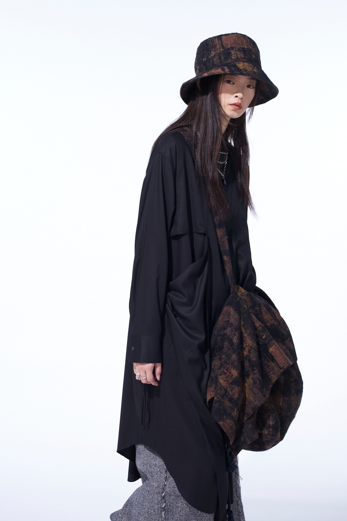 CHECK JACQUARD DRAPED SHOULDER BAG