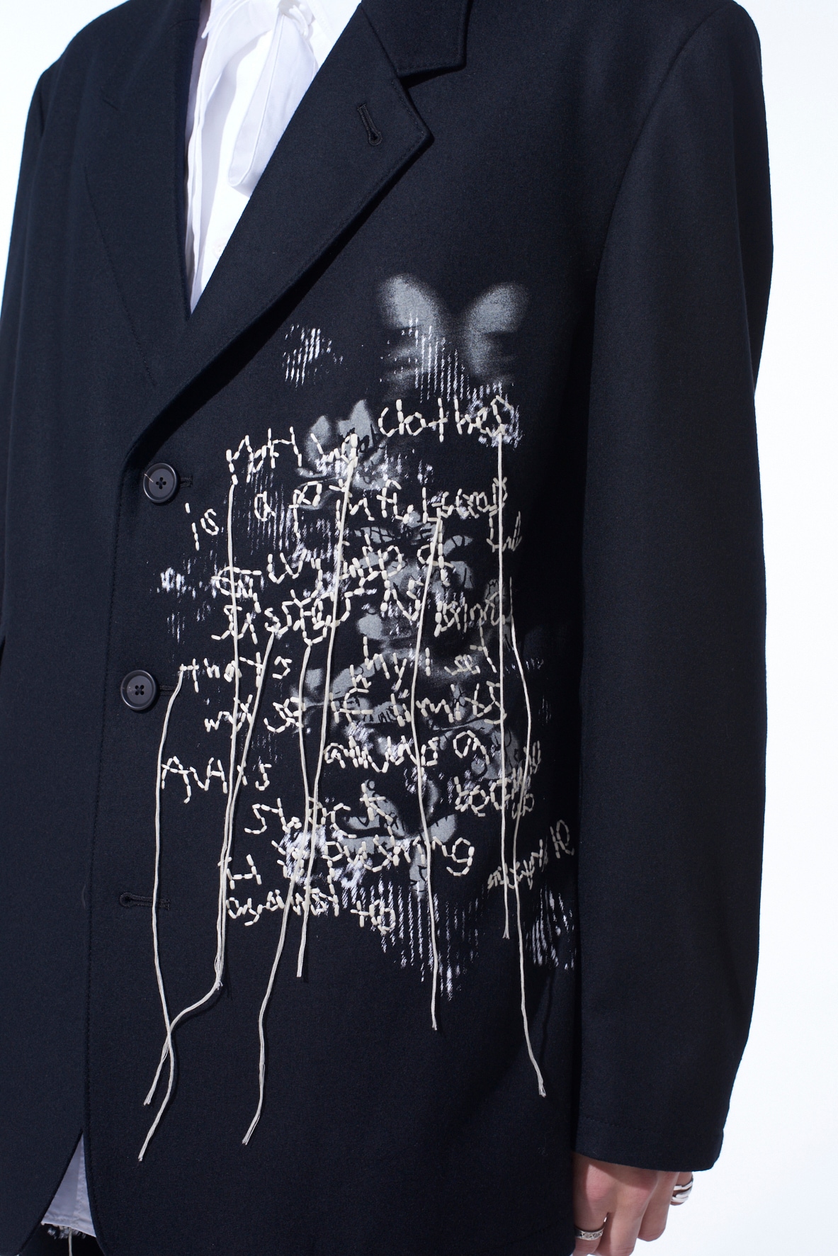 LAMB WOOL PRINTED MESSEGE EMBROIDERY TAILORED JACKET