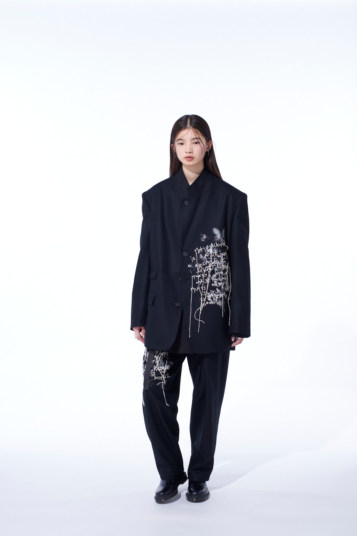 LAMB WOOL PRINTED MESSEGE EMBROIDERY TAILORED JACKET