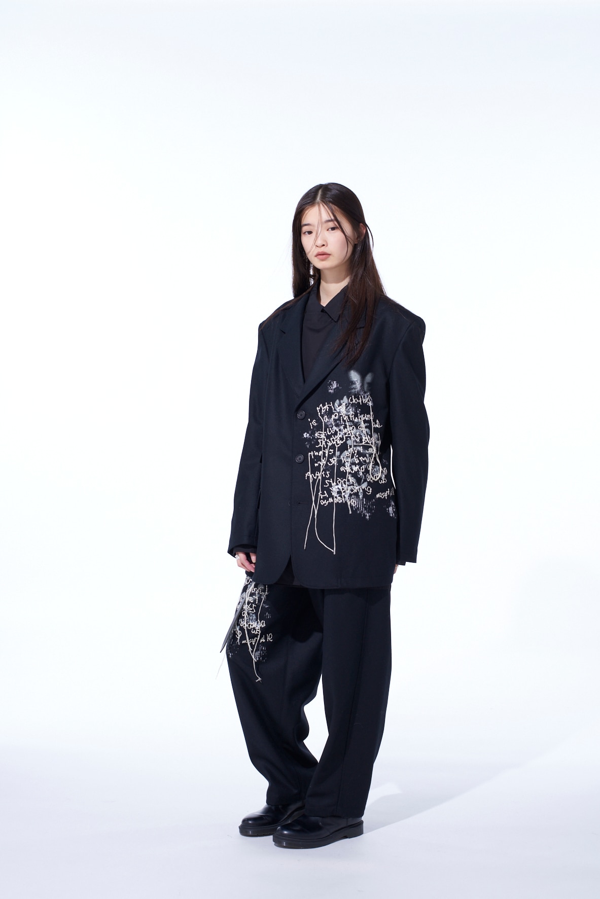 LAMB WOOL PRINTED MESSEGE EMBROIDERY TAILORED JACKET