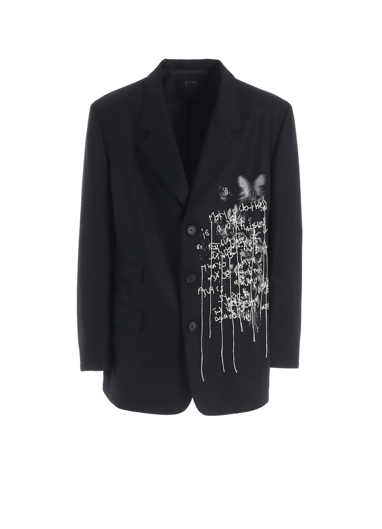 LAMB WOOL PRINTED MESSEGE EMBROIDERY TAILORED JACKET