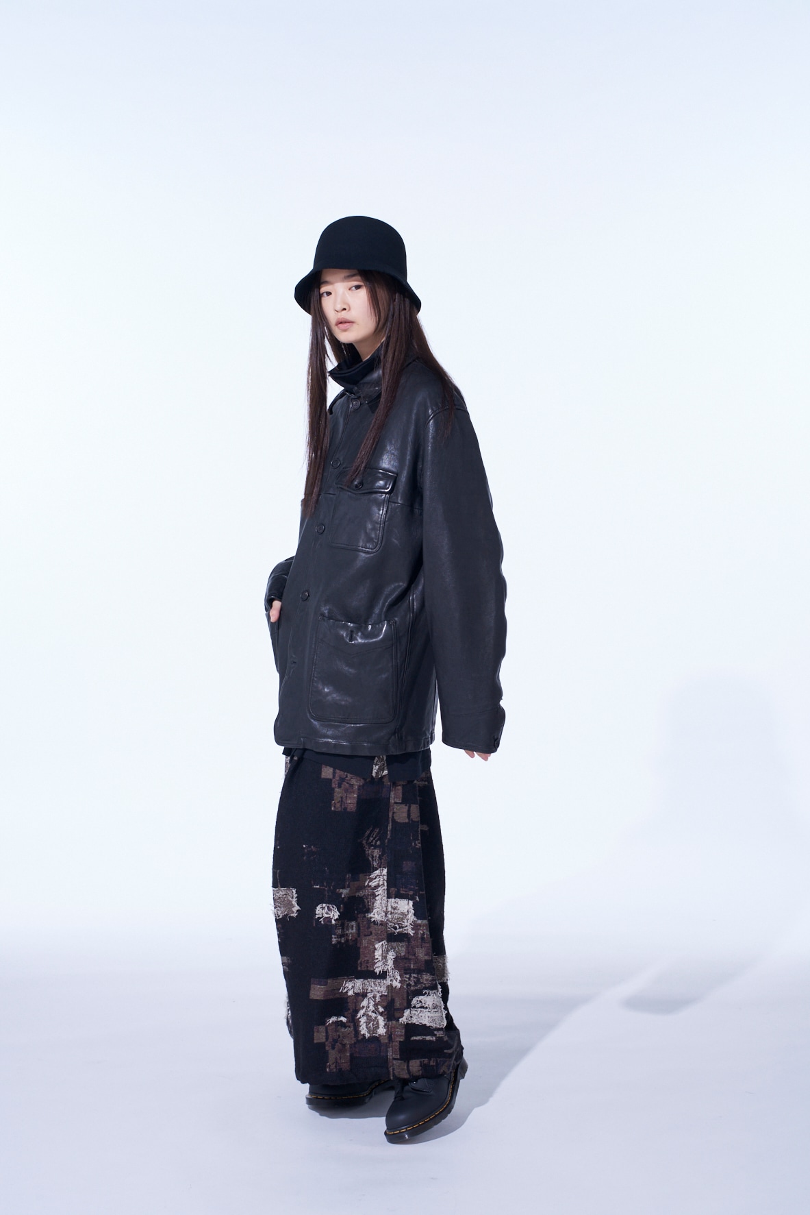 WASHED SHEEP LEATHER COVERALL WITH WORKWEAR DETAILS