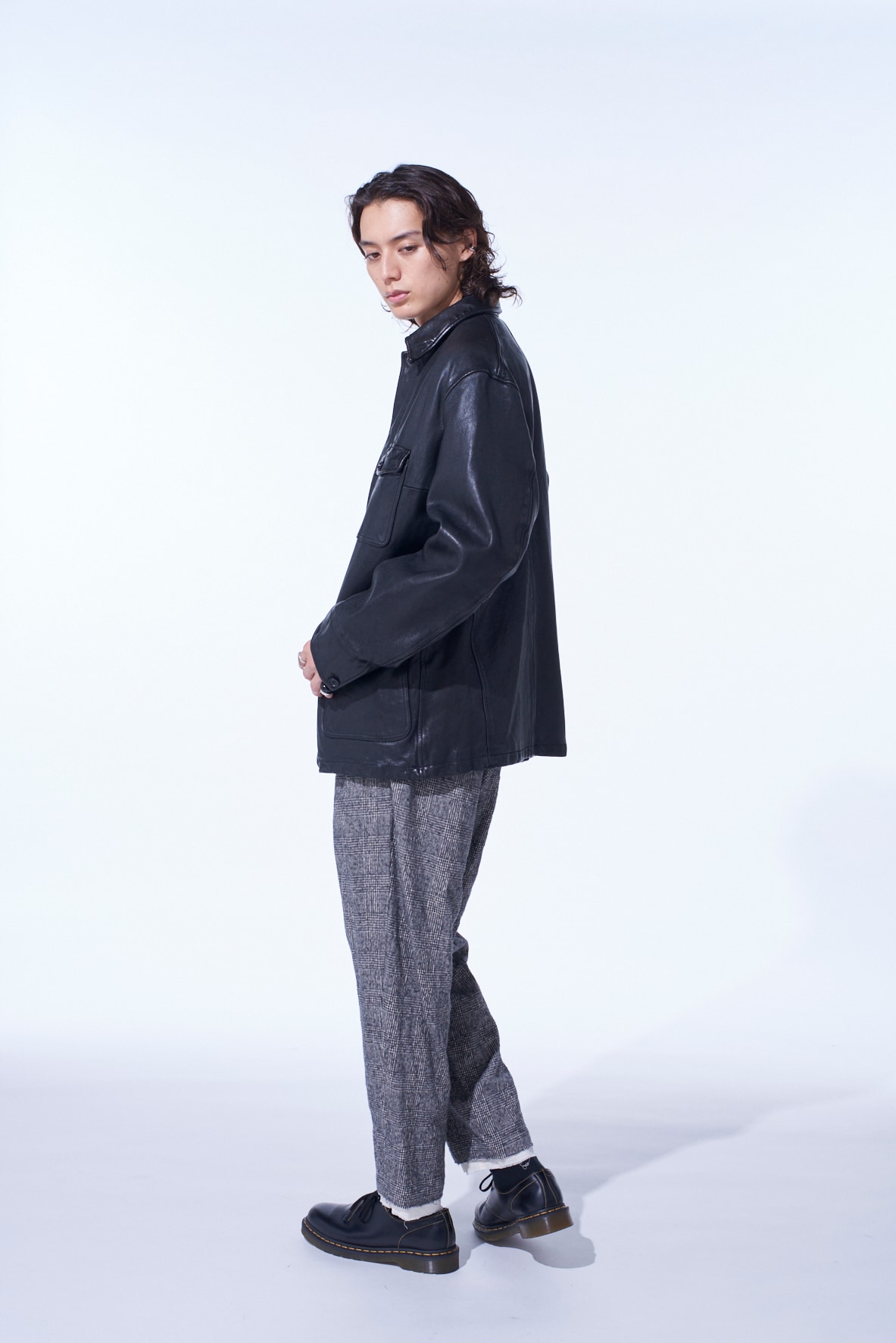 WASHED SHEEP LEATHER COVERALL WITH WORKWEAR DETAILS