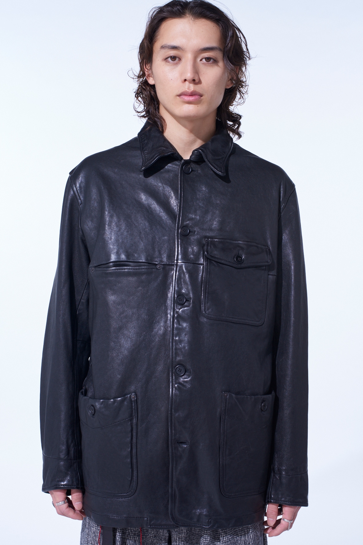 WASHED SHEEP LEATHER COVERALL WITH WORKWEAR DETAILS