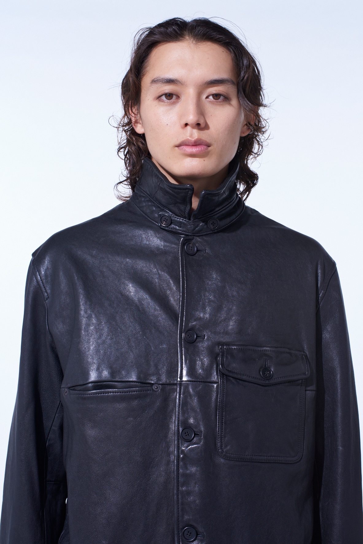 WASHED SHEEP LEATHER COVERALL WITH WORKWEAR DETAILS