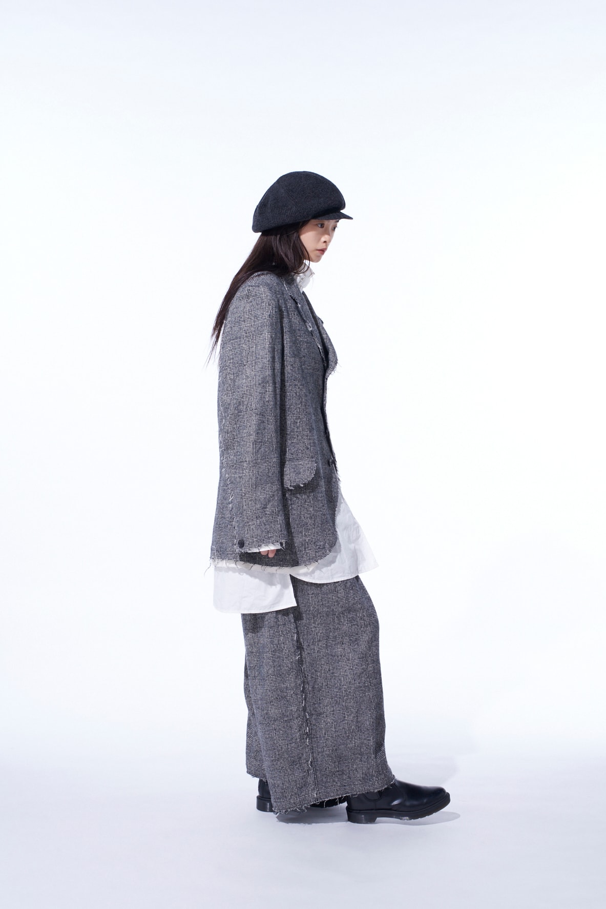 GLEN CHECK CUT-OUT HEM JACKET