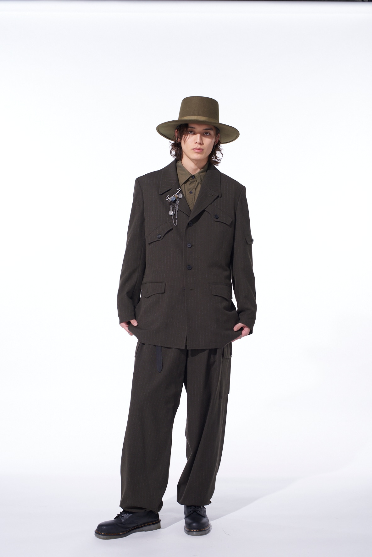 STRIPED SILK ANGORA WOOL ASYMMETRIC POCKET JACKET