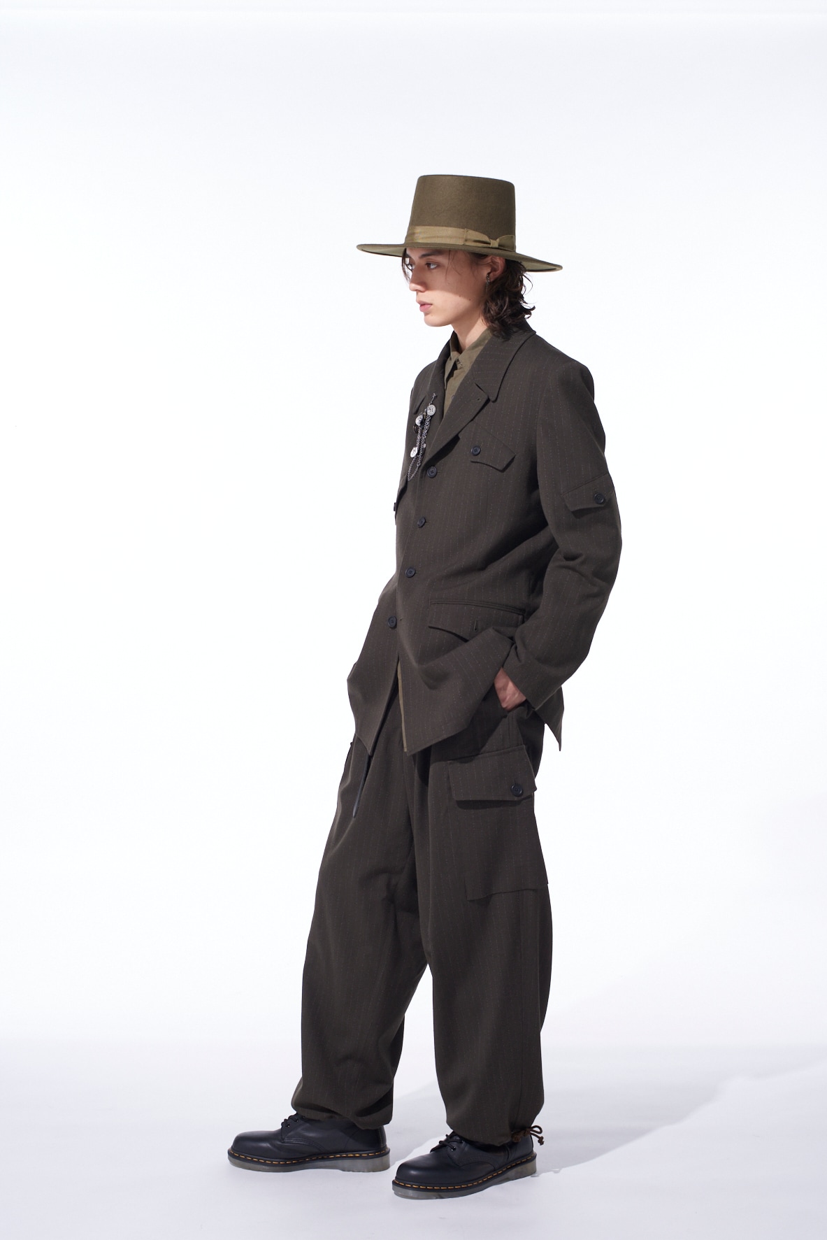 STRIPED SILK ANGORA WOOL ASYMMETRIC POCKET JACKET