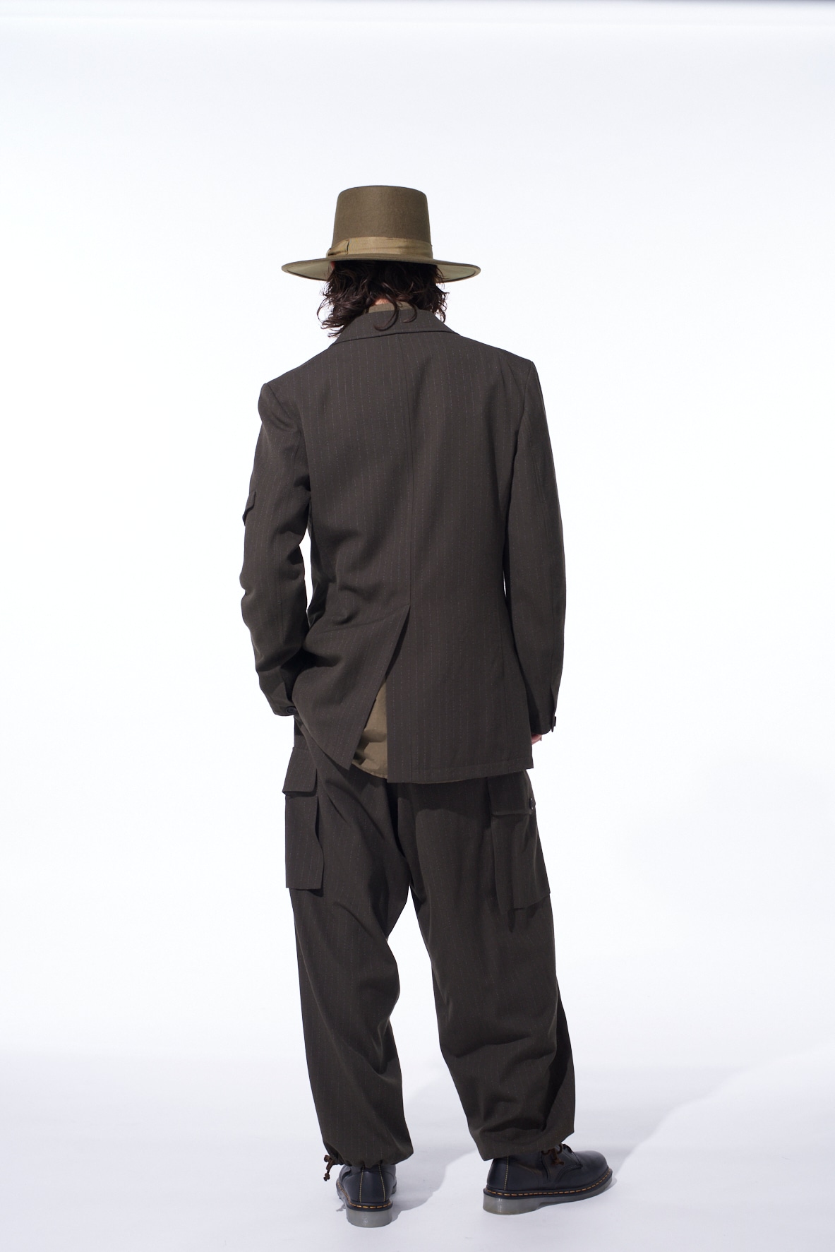 STRIPED SILK ANGORA WOOL ASYMMETRIC POCKET JACKET