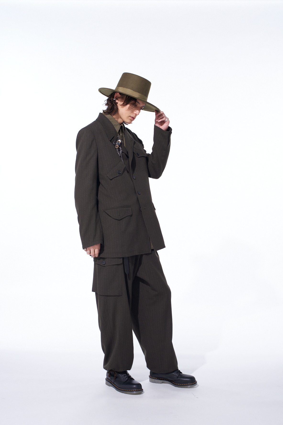 STRIPED SILK ANGORA WOOL ASYMMETRIC POCKET JACKET