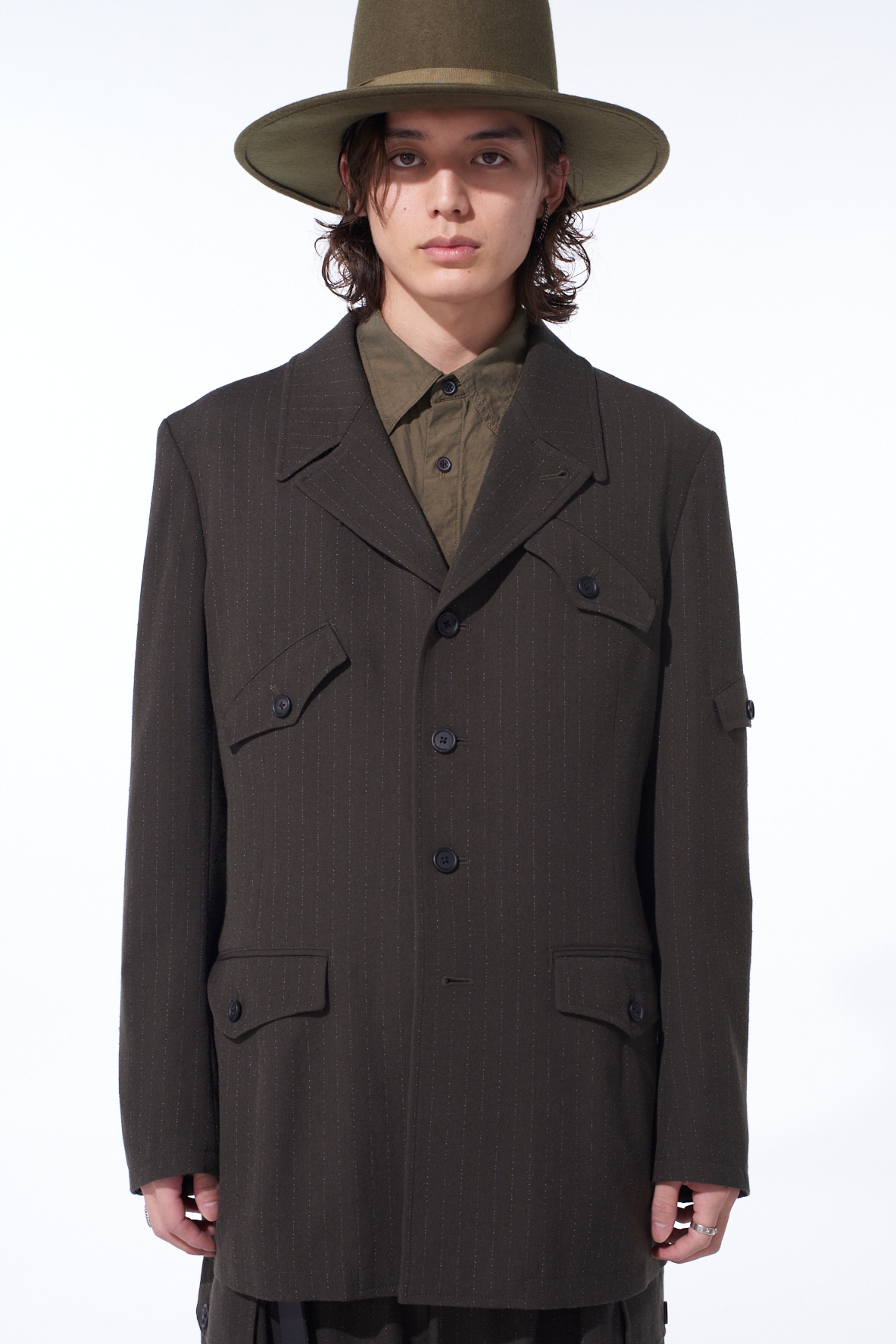 STRIPED SILK ANGORA WOOL ASYMMETRIC POCKET JACKET