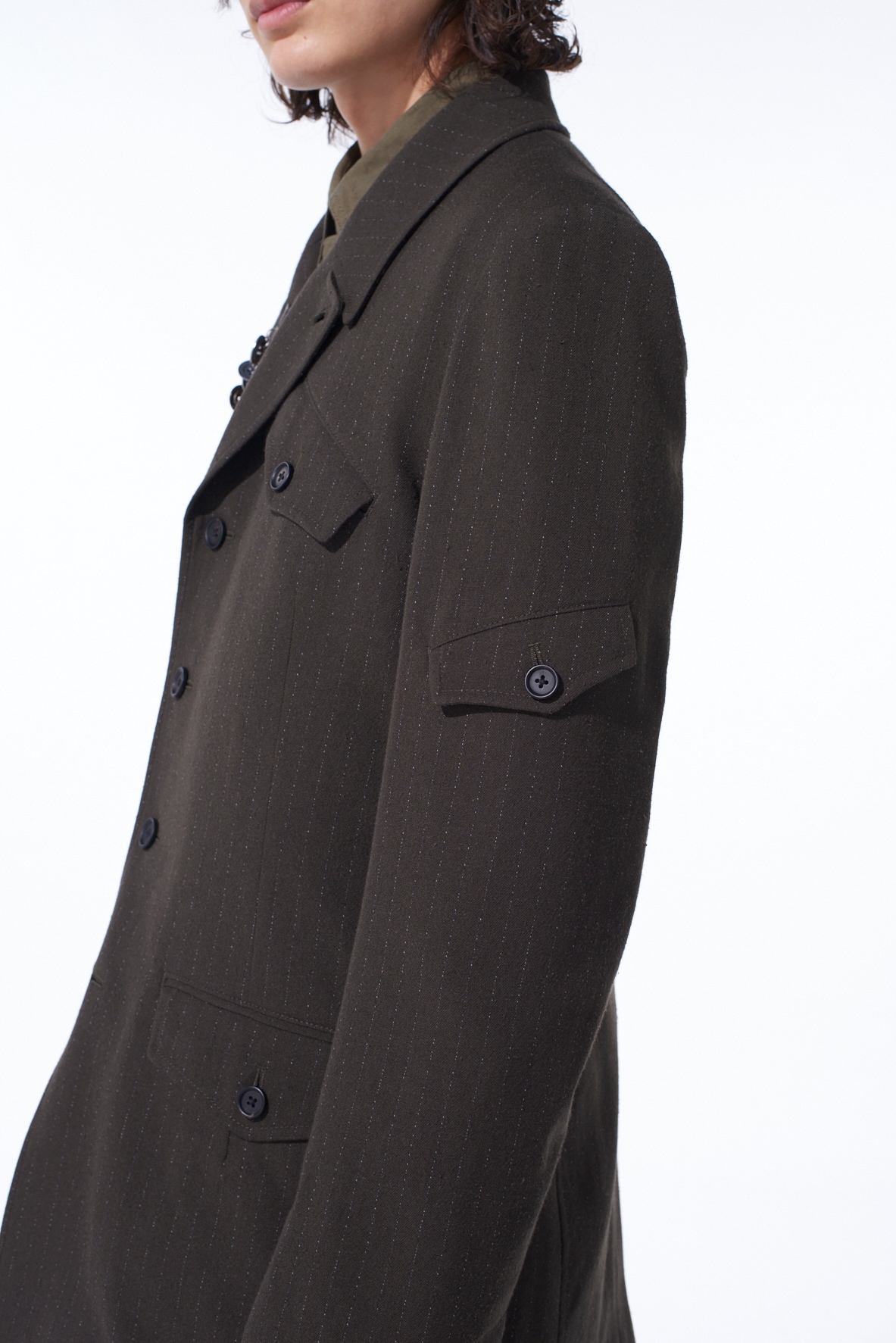 STRIPED SILK ANGORA WOOL ASYMMETRIC POCKET JACKET