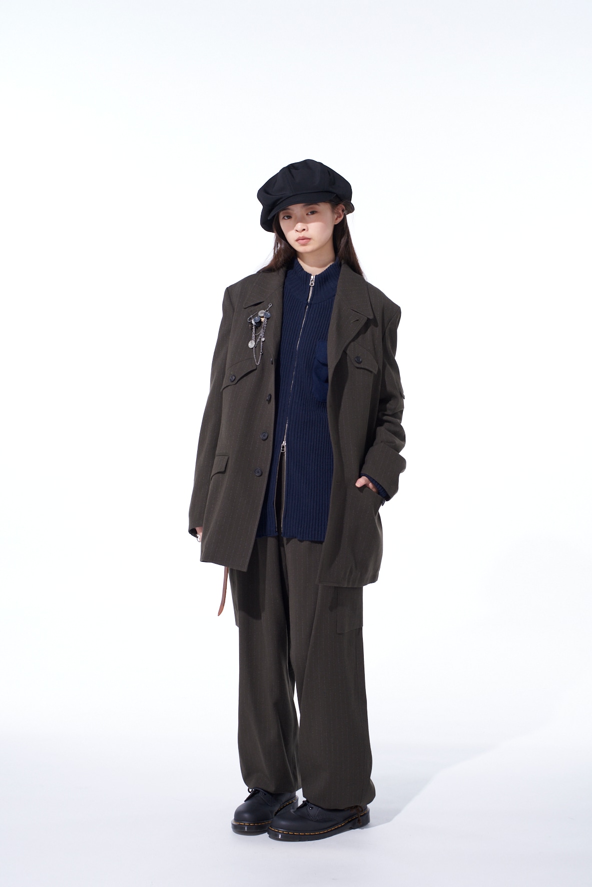 STRIPED SILK ANGORA WOOL ASYMMETRIC POCKET JACKET