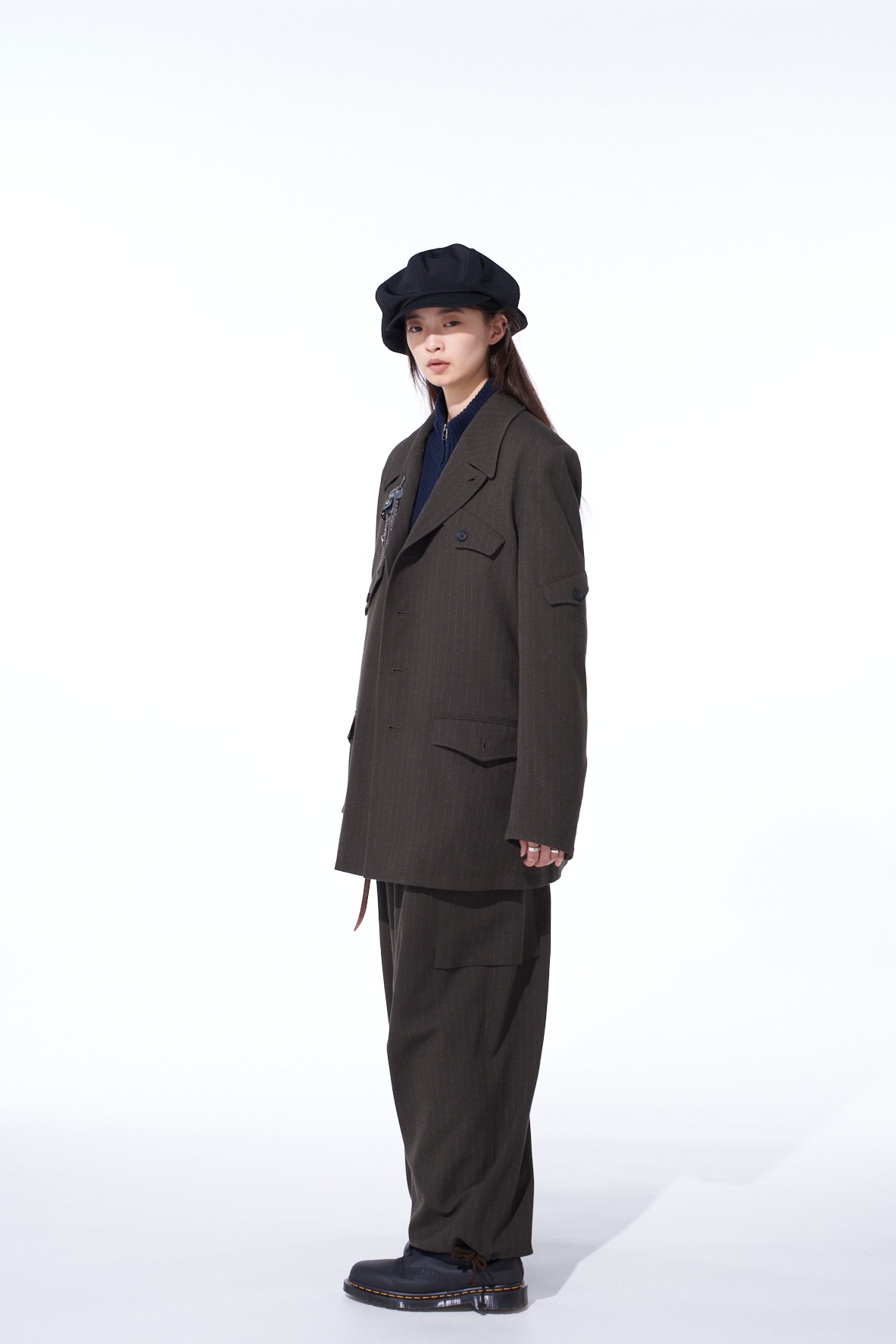 STRIPED SILK ANGORA WOOL ASYMMETRIC POCKET JACKET