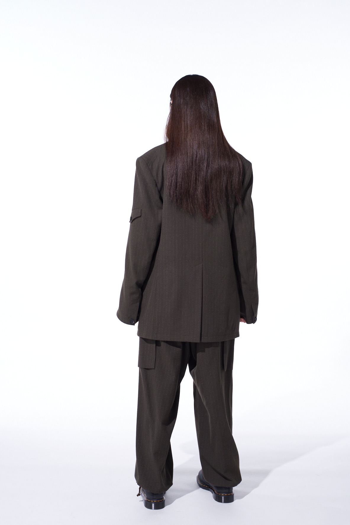 STRIPED SILK ANGORA WOOL ASYMMETRIC POCKET JACKET