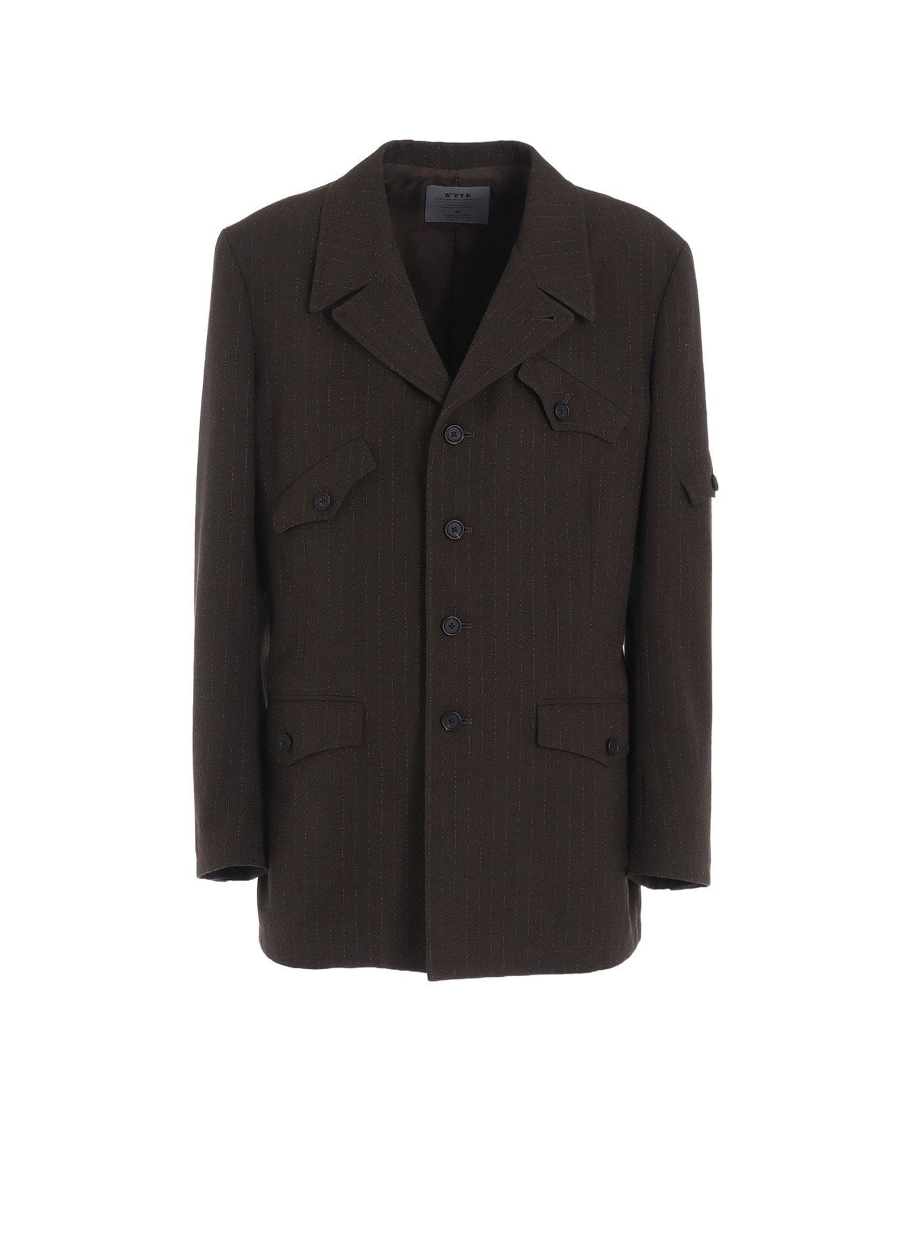 STRIPED SILK ANGORA WOOL ASYMMETRIC POCKET JACKET