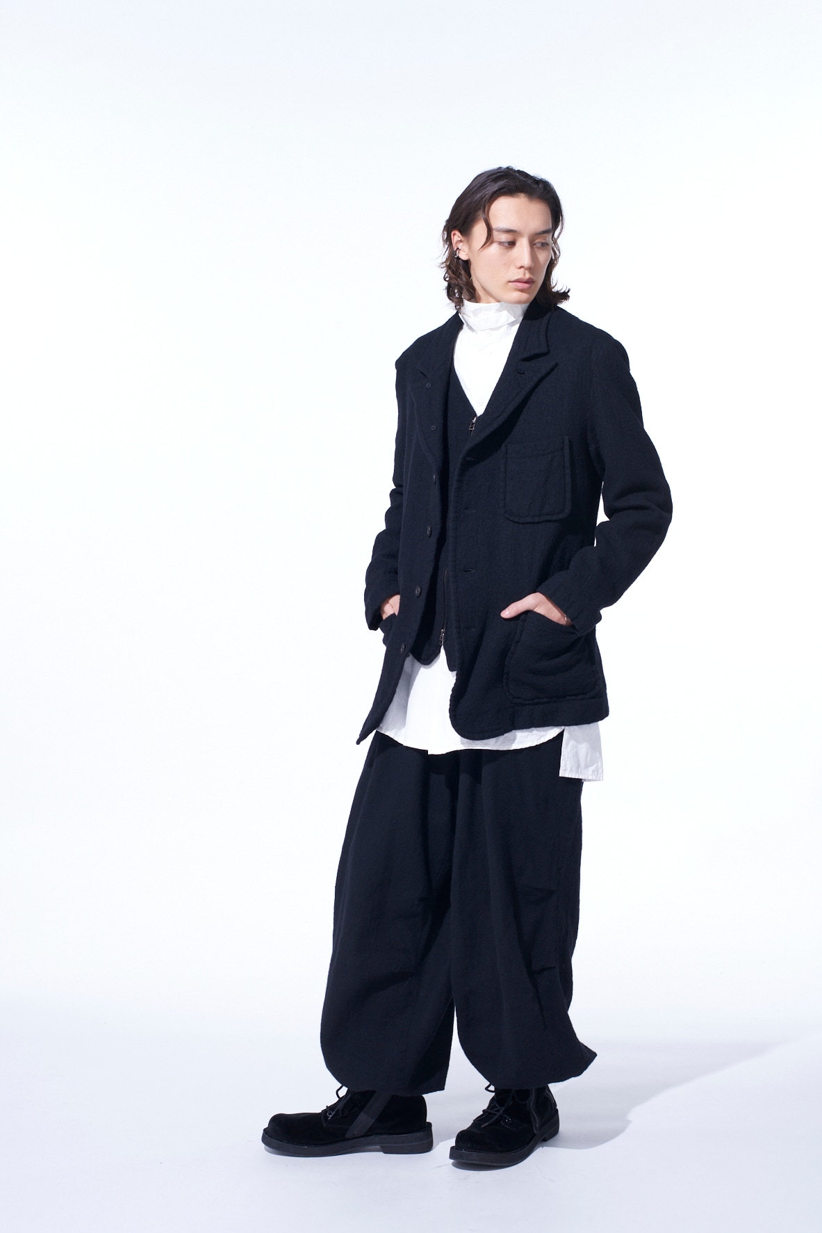 WOOL GAUZE SEMI-PEAKED JACKET