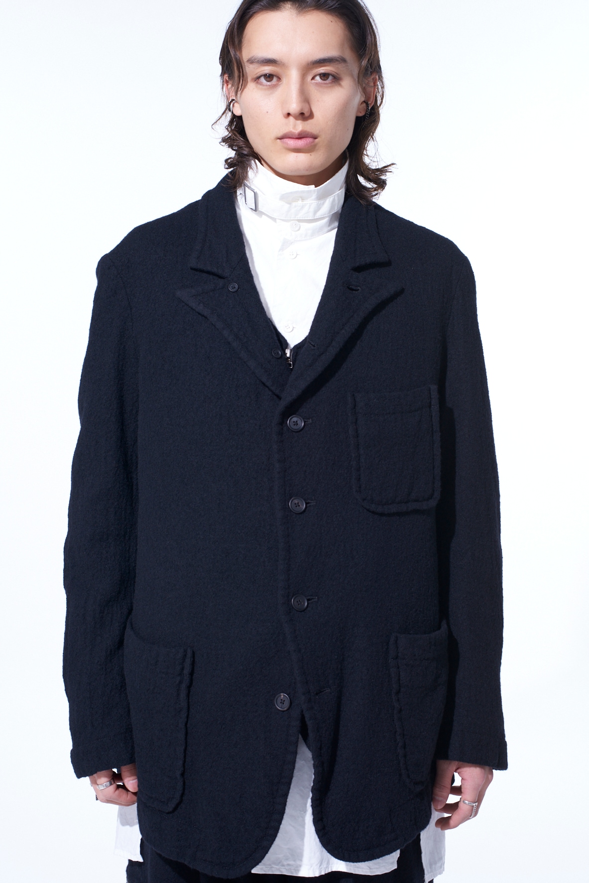 WOOL GAUZE SEMI-PEAKED JACKET