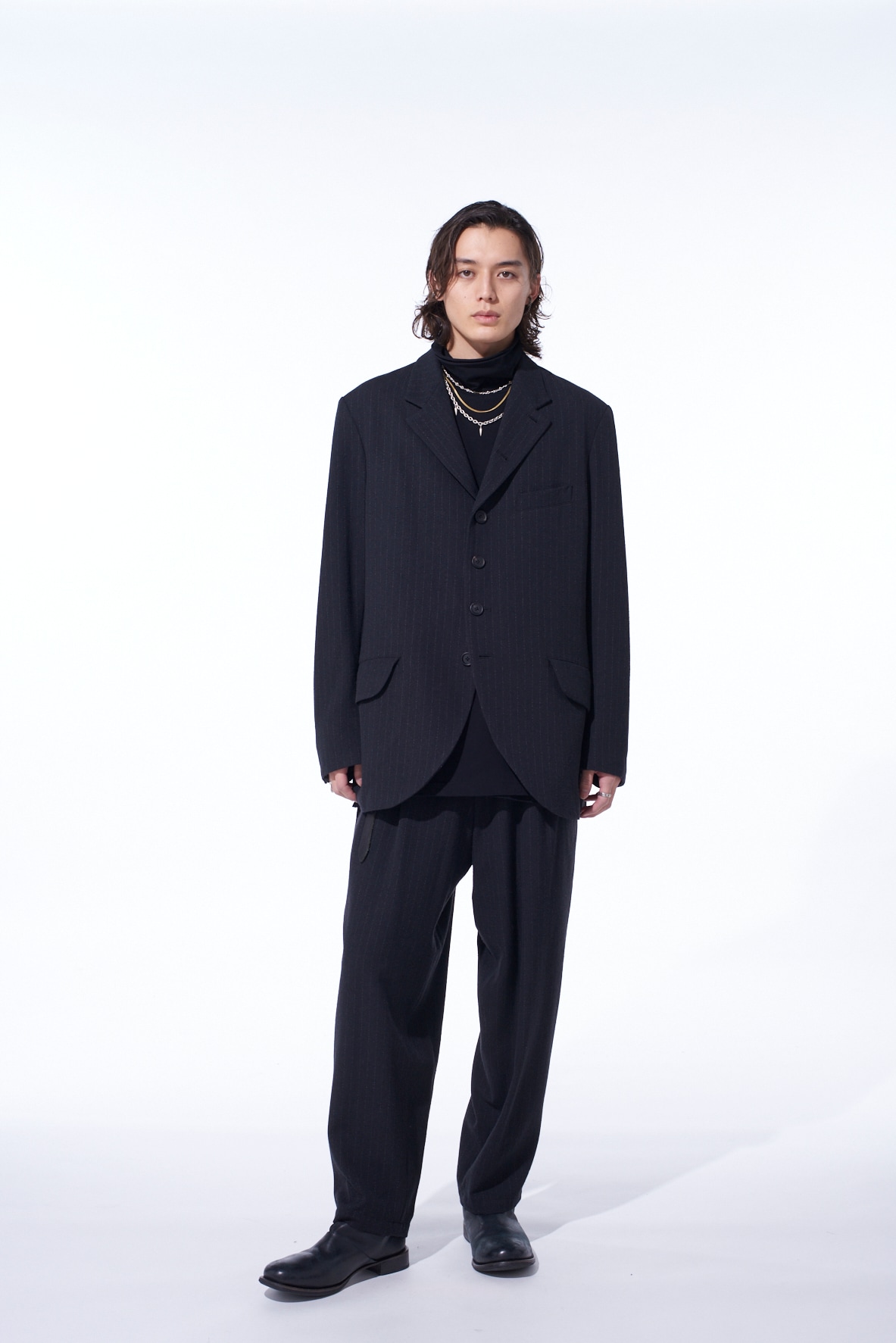 STRIPED SILK ANGORA WOOL 6 BUTTONS TAILORED JACKET