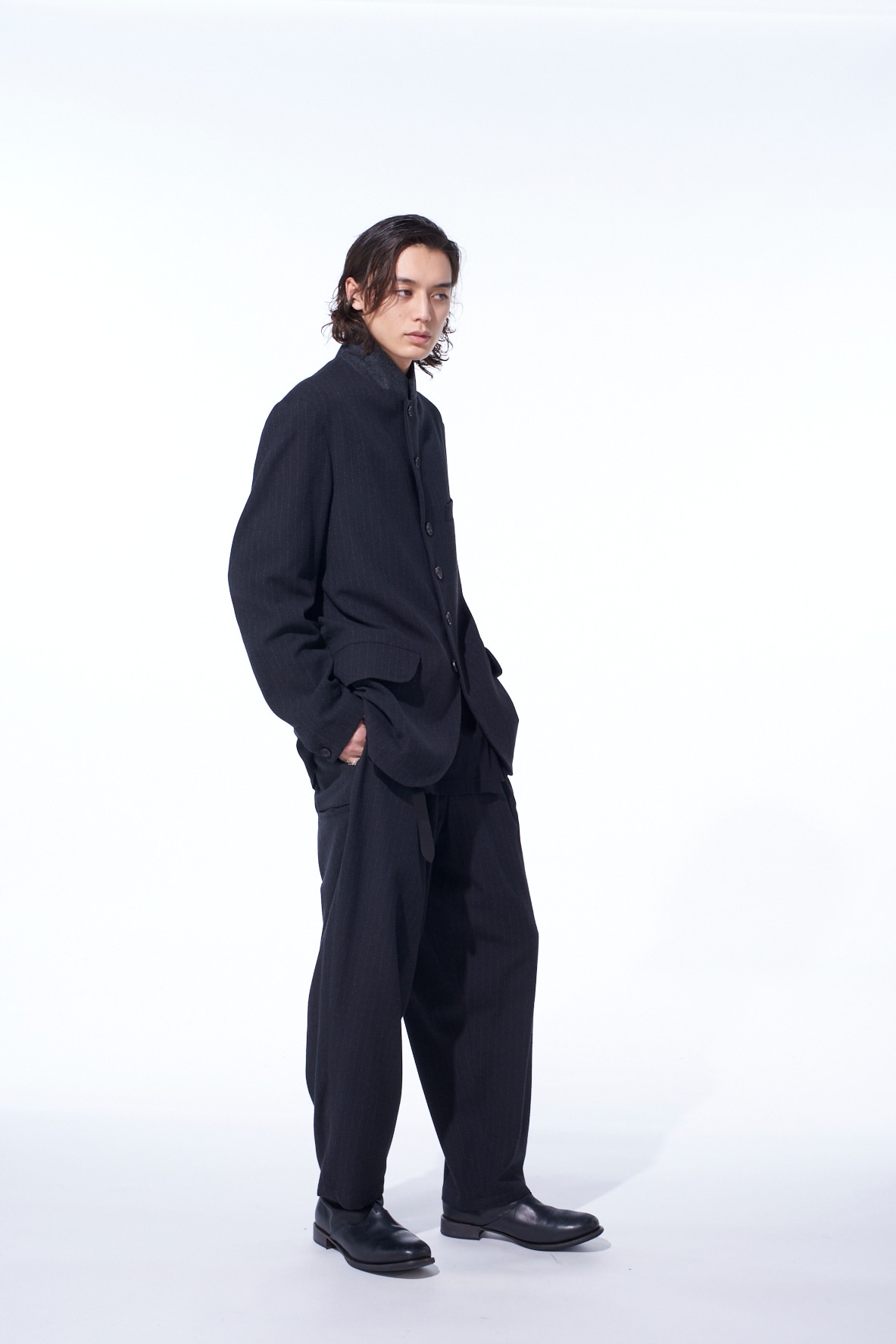 STRIPED SILK ANGORA WOOL 6 BUTTONS TAILORED JACKET