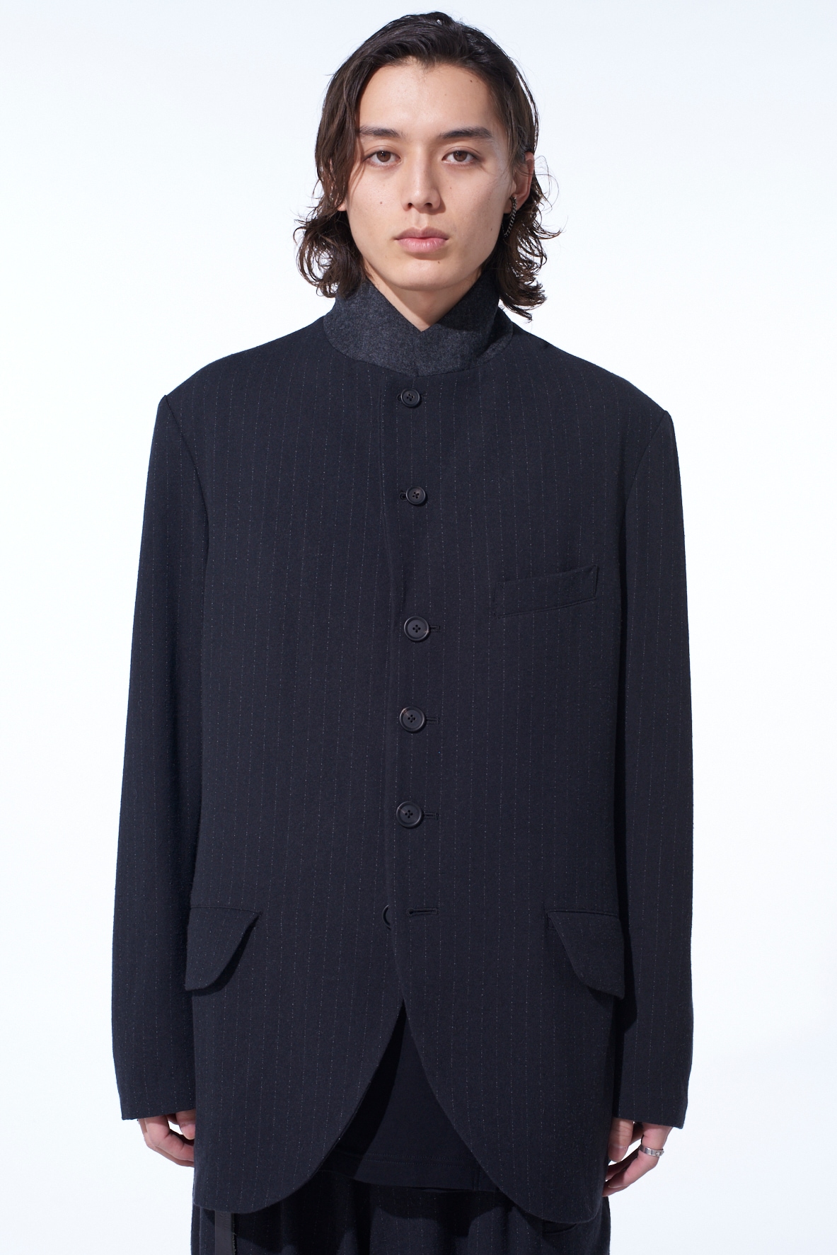 STRIPED SILK ANGORA WOOL 6 BUTTONS TAILORED JACKET