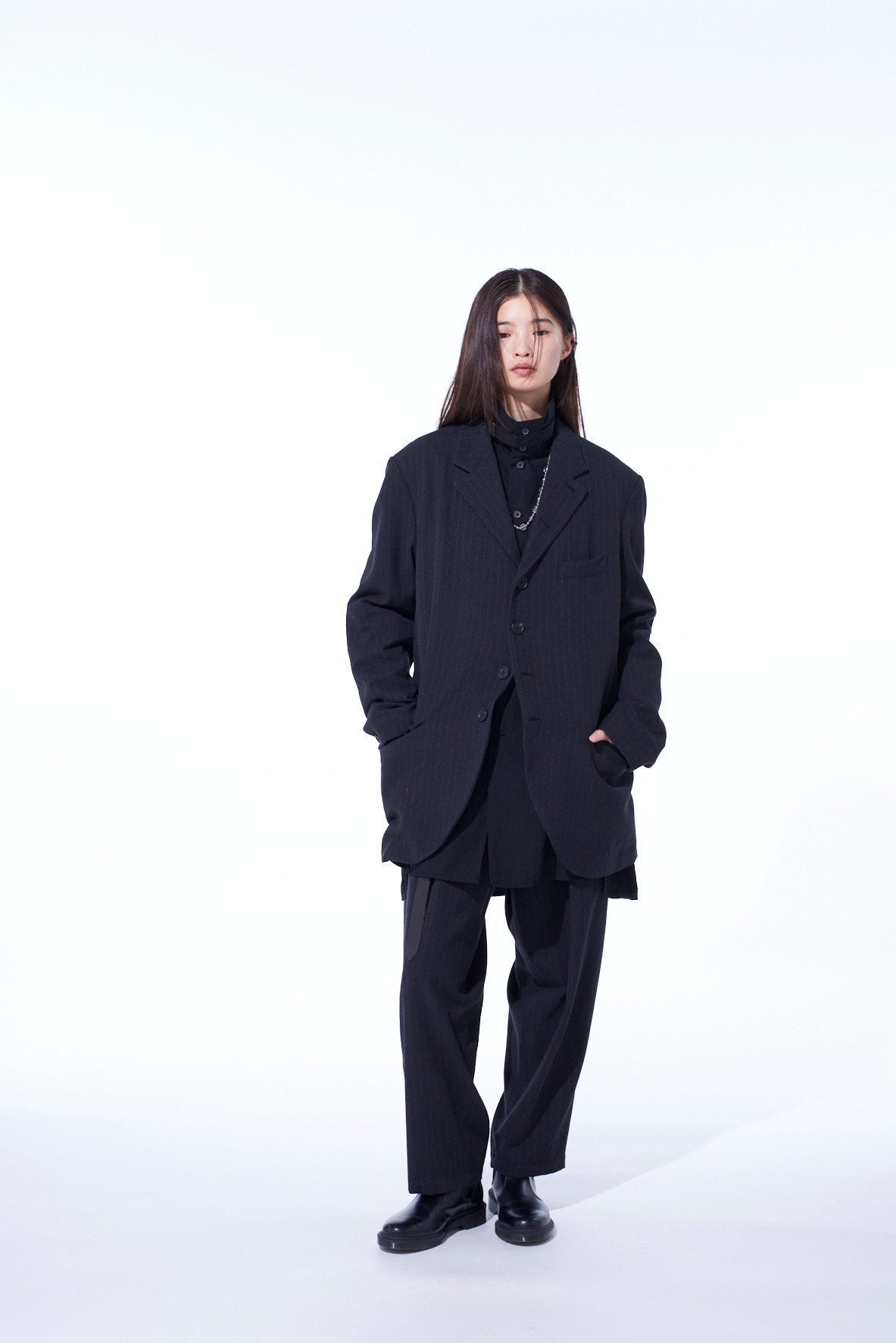 STRIPED SILK ANGORA WOOL 6 BUTTONS TAILORED JACKET