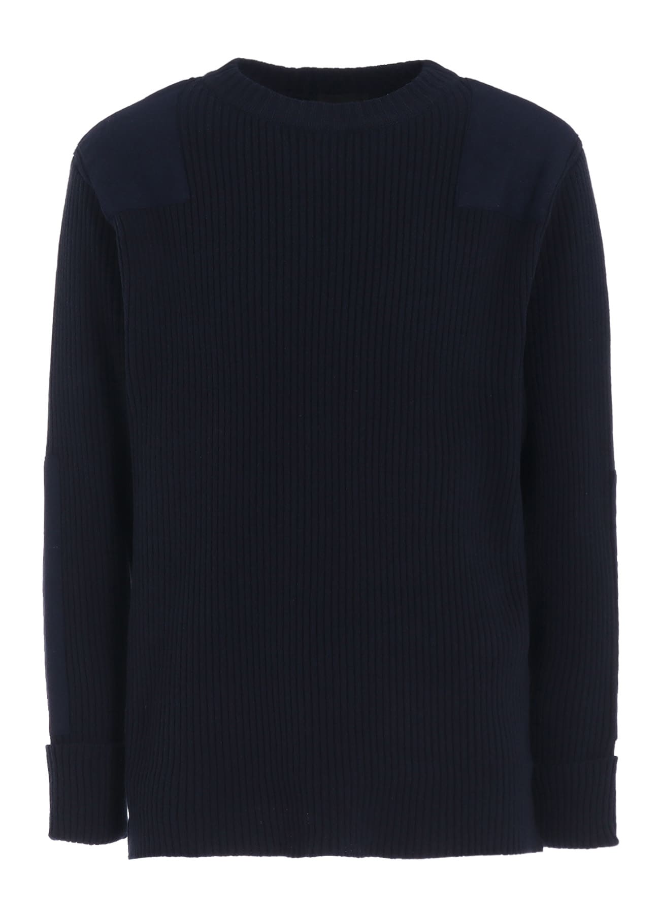 7G WOOL COTTON RIB PULLOVER WITH FLANNEL SHOULDER AND ELBOW PATCHES