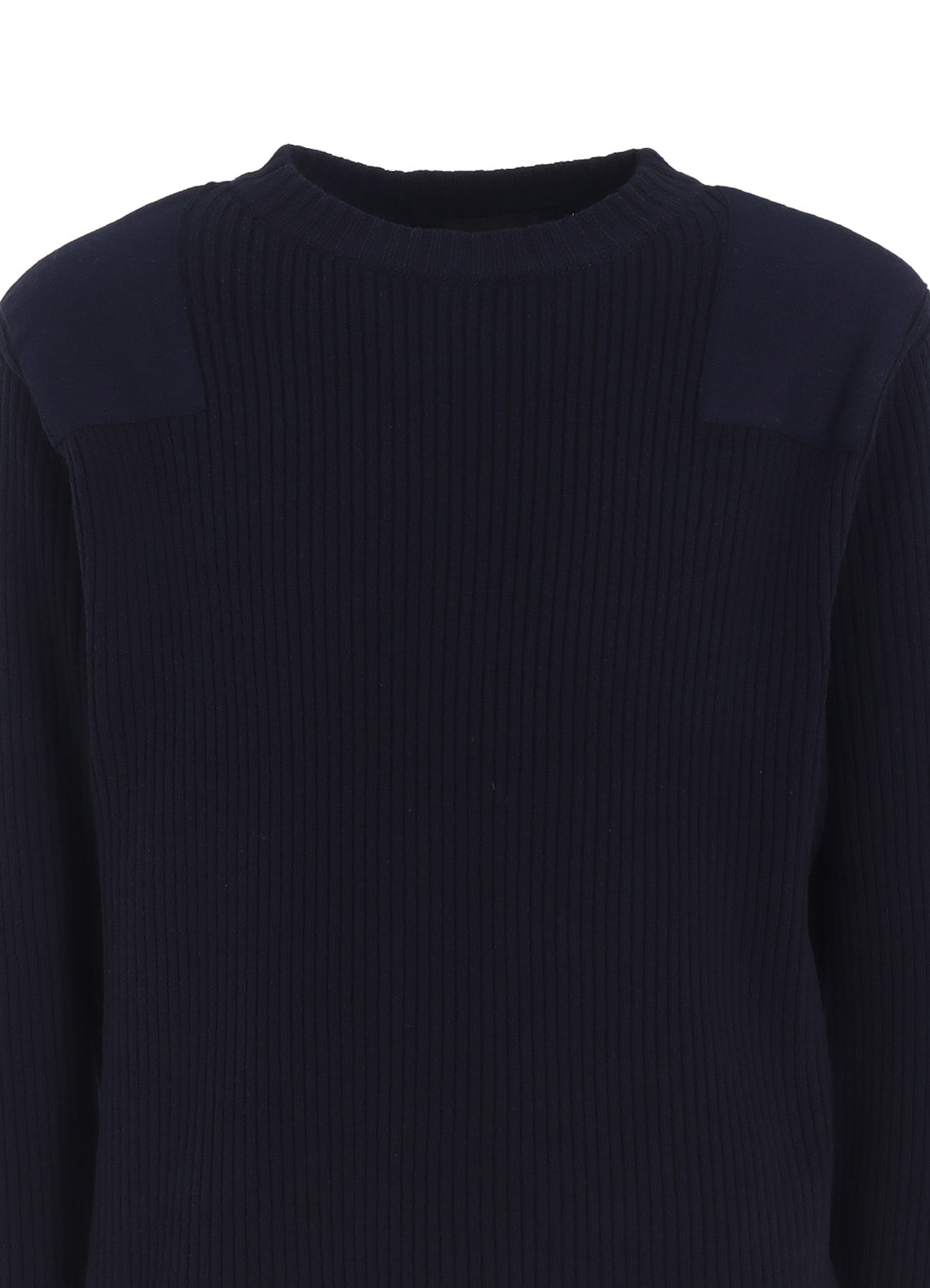 7G WOOL COTTON RIB PULLOVER WITH FLANNEL SHOULDER AND ELBOW PATCHES