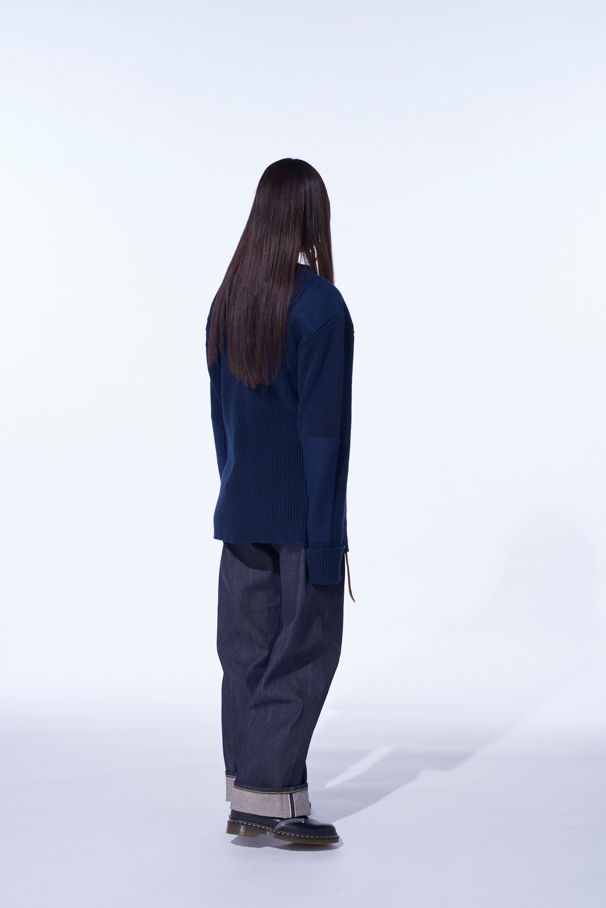 7G WOOL COTTON RIB PULLOVER WITH FLANNEL SHOULDER AND ELBOW PATCHES