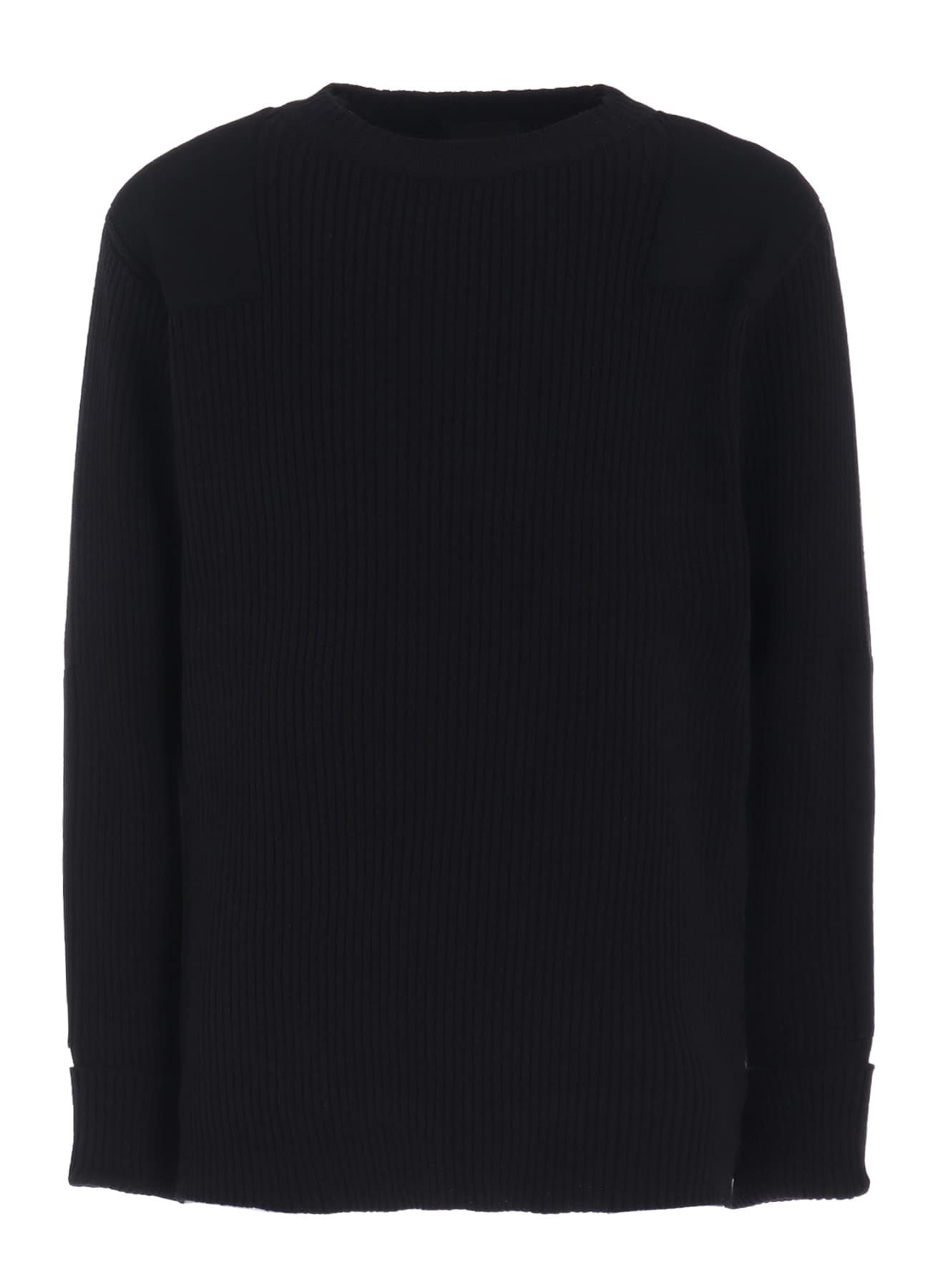 7G WOOL COTTON RIB PULLOVER WITH FLANNEL SHOULDER AND ELBOW PATCHES