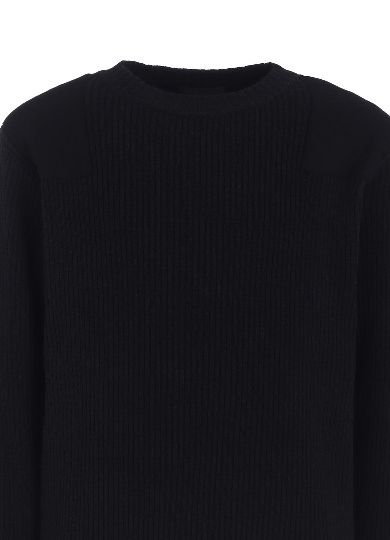 7G WOOL COTTON RIB PULLOVER WITH FLANNEL SHOULDER AND ELBOW PATCHES