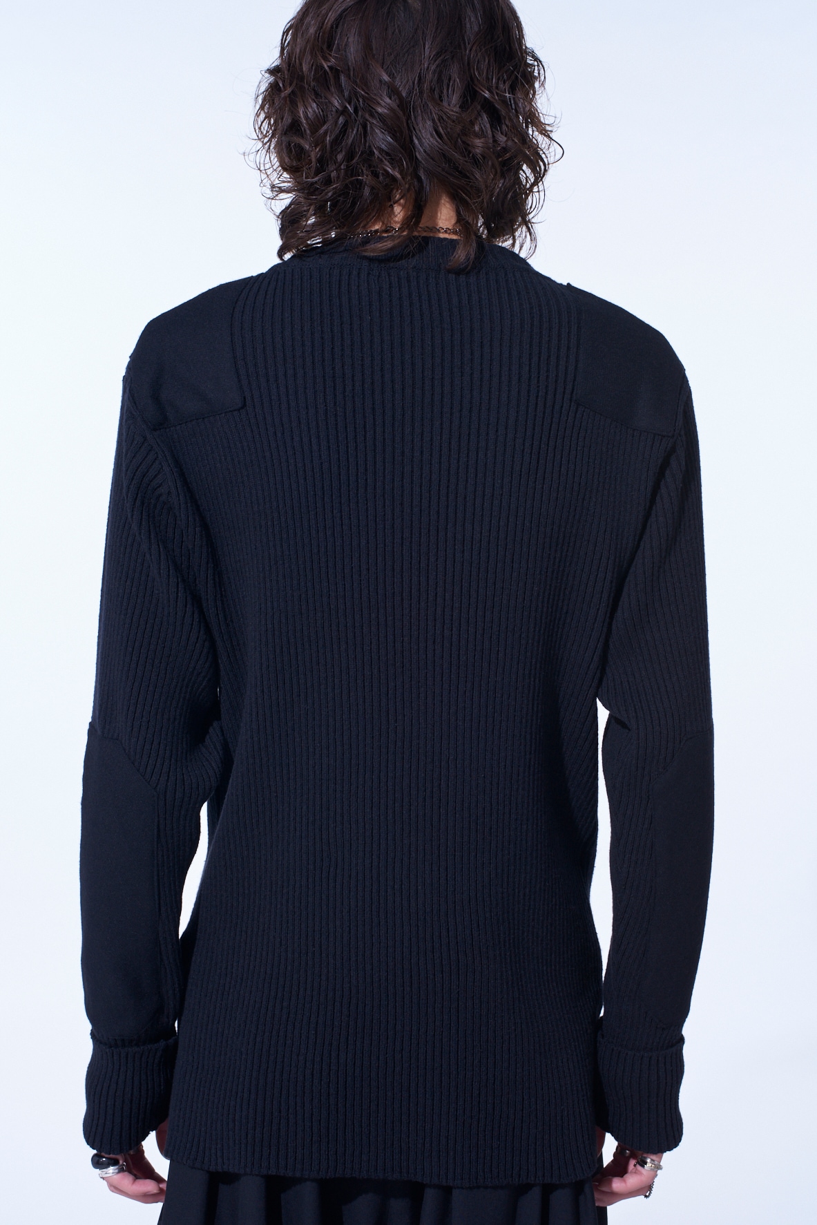 7G WOOL COTTON RIB PULLOVER WITH FLANNEL SHOULDER AND ELBOW PATCHES