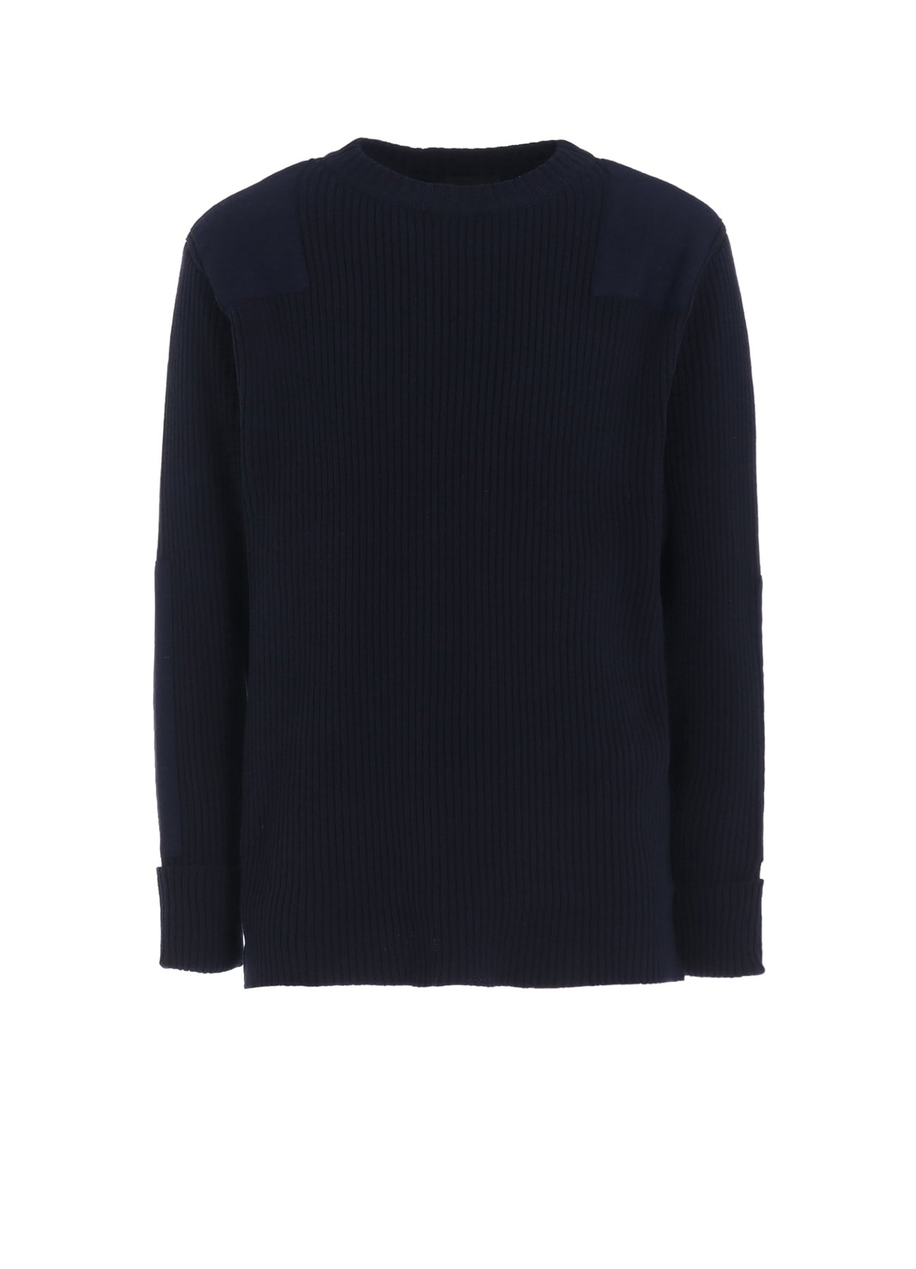 7G WOOL COTTON RIB PULLOVER WITH FLANNEL SHOULDER AND ELBOW PATCHES